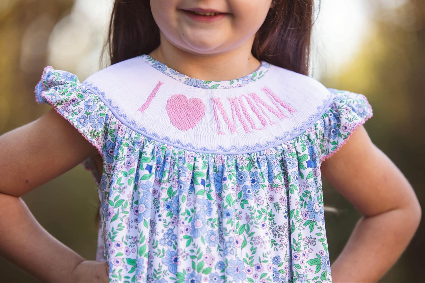 I Love Mom Smocked Girls’ Dress