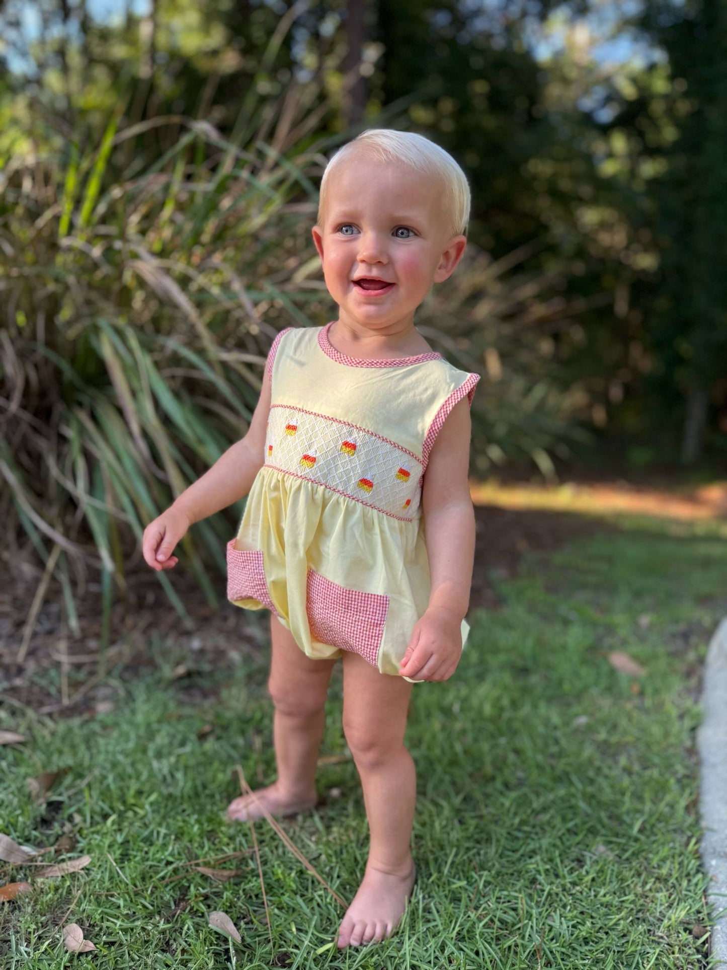Boys Smocked Candy Corn Bubble