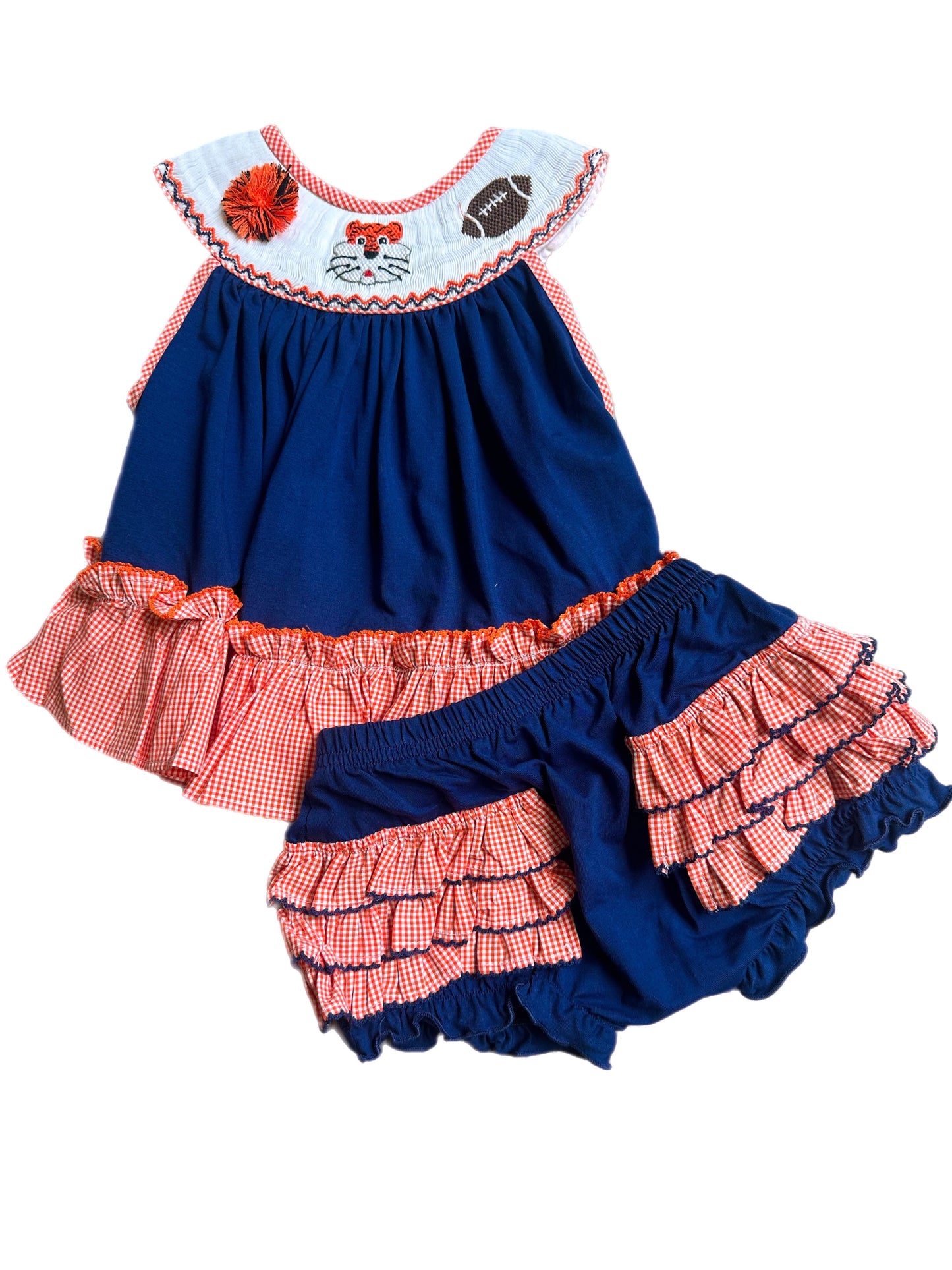 Smocked Tiger Football Diaper Set