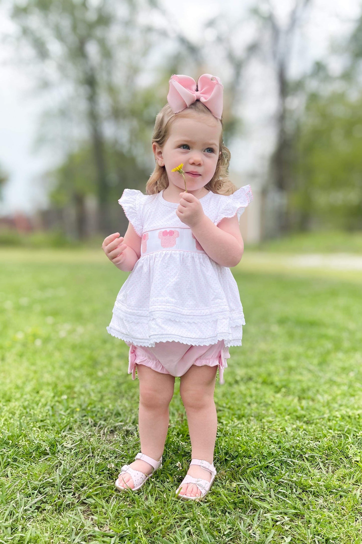 Girl’s Smocked Mouse Diaper Set