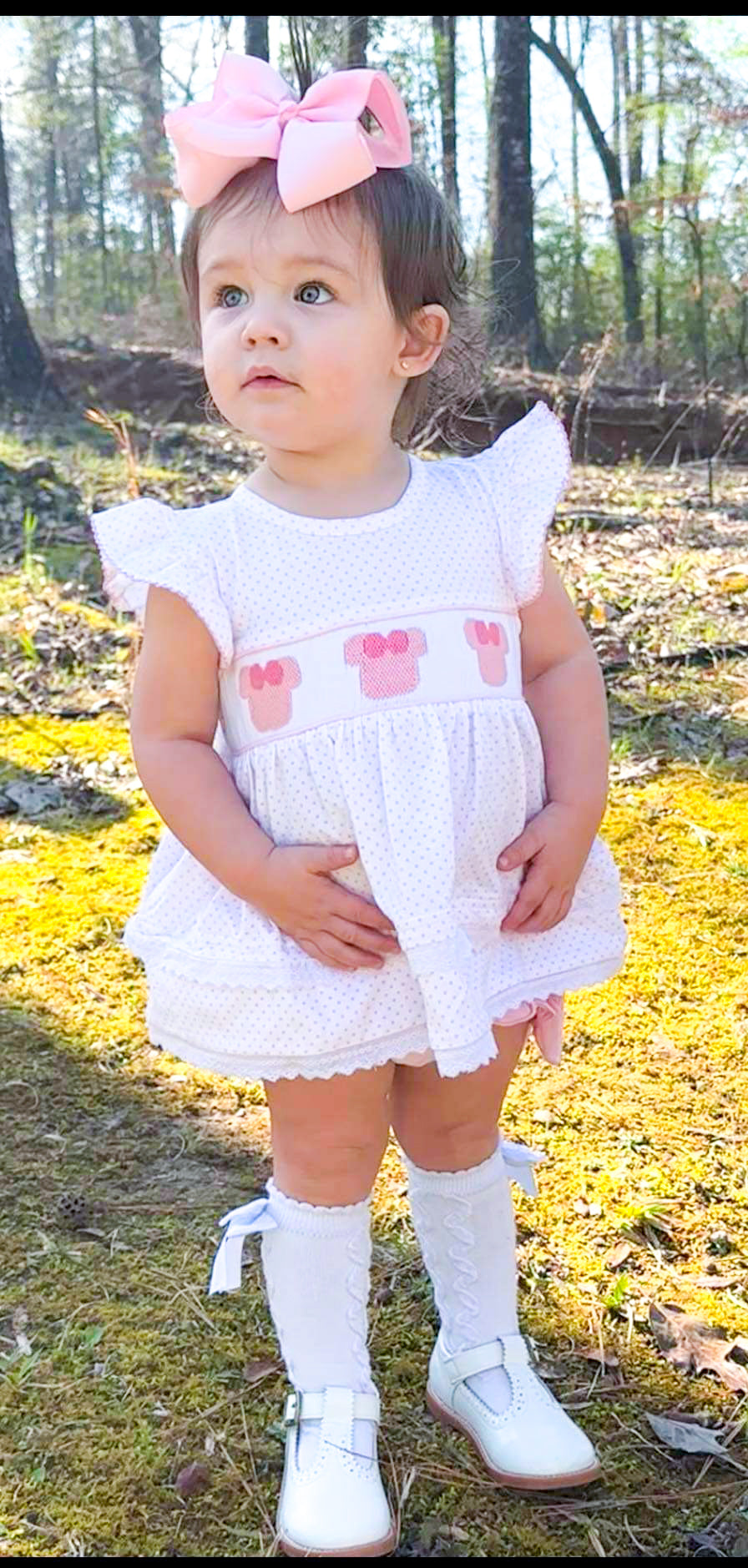 Girl’s Smocked Mouse Diaper Set