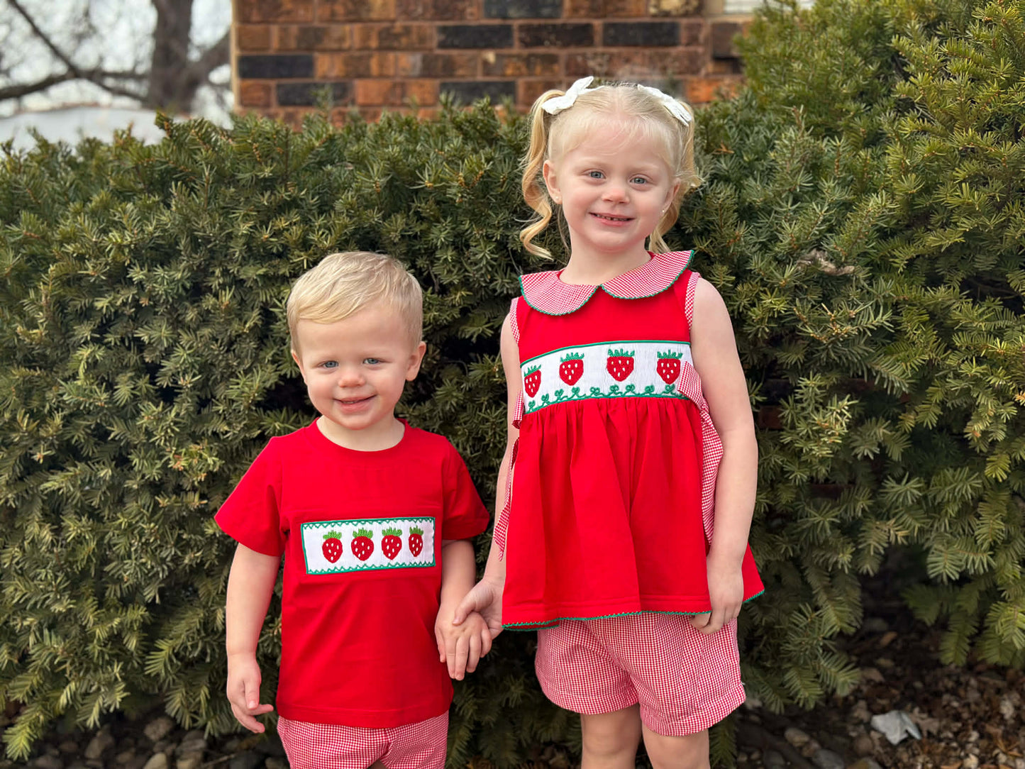 Girls Smocked Strawberry Short Set