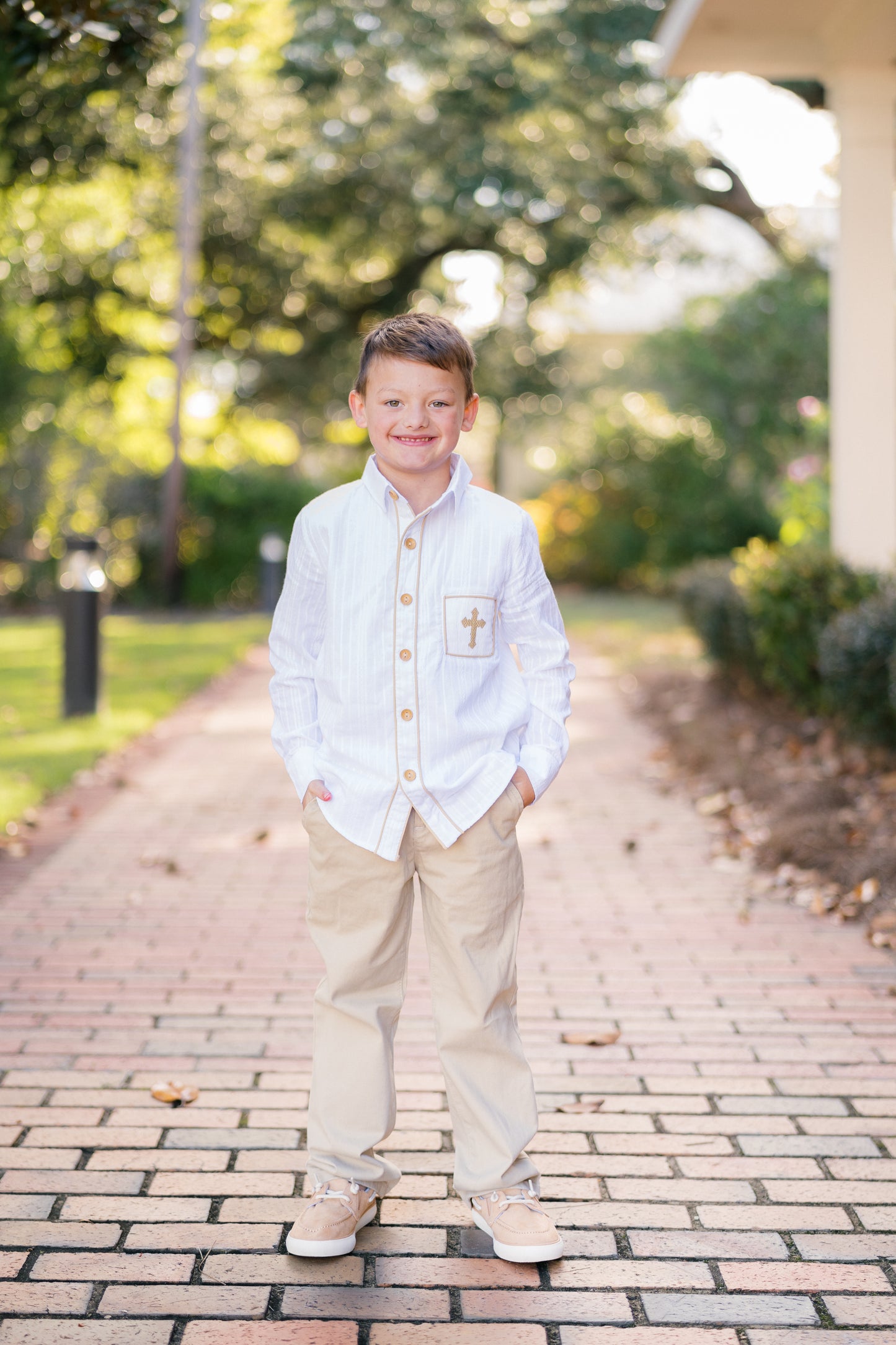 Boy’s Smocked Cross Linen Button Up- Shirt Only