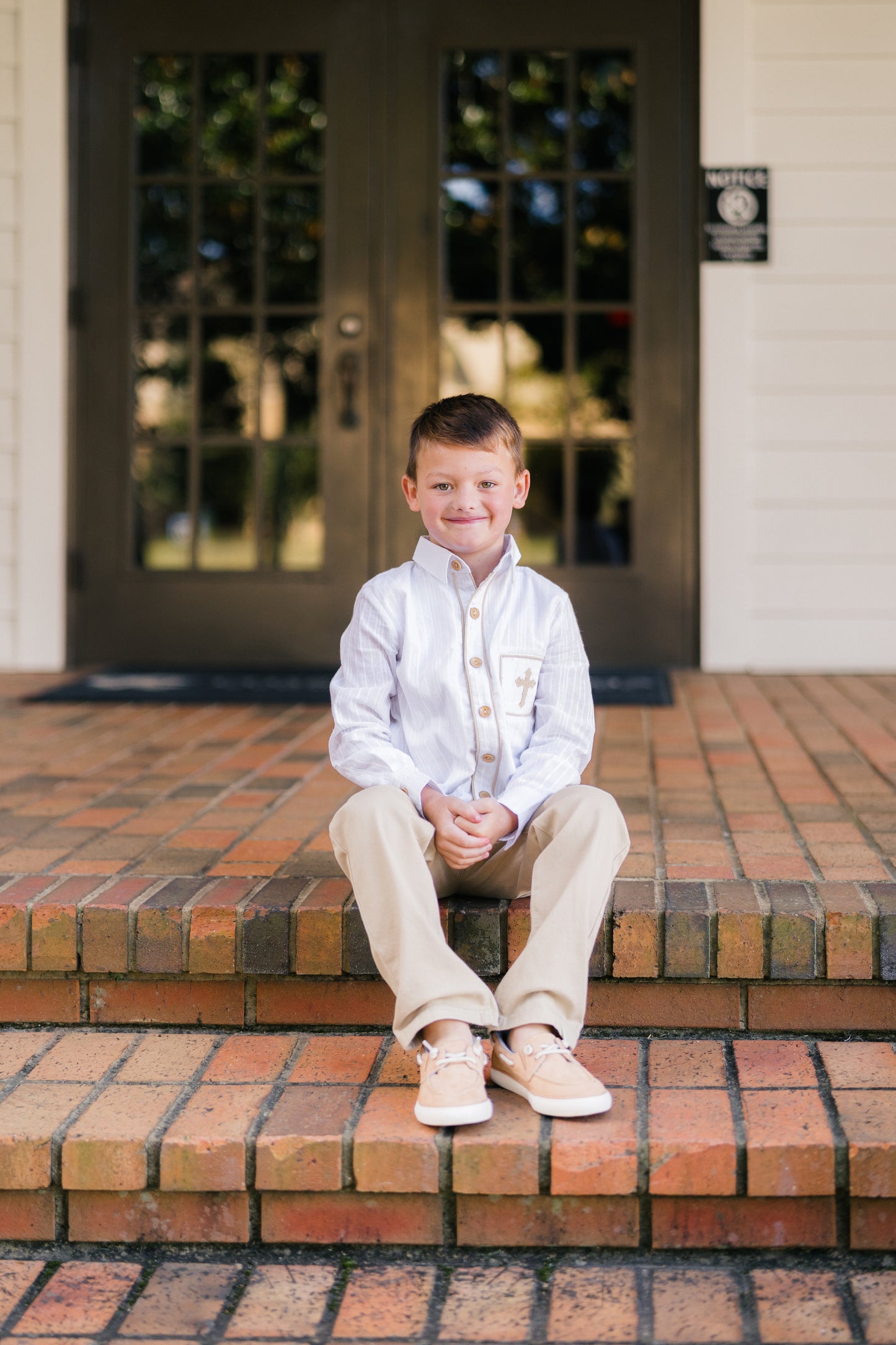 Boy’s Smocked Cross Linen Button Up- Shirt Only