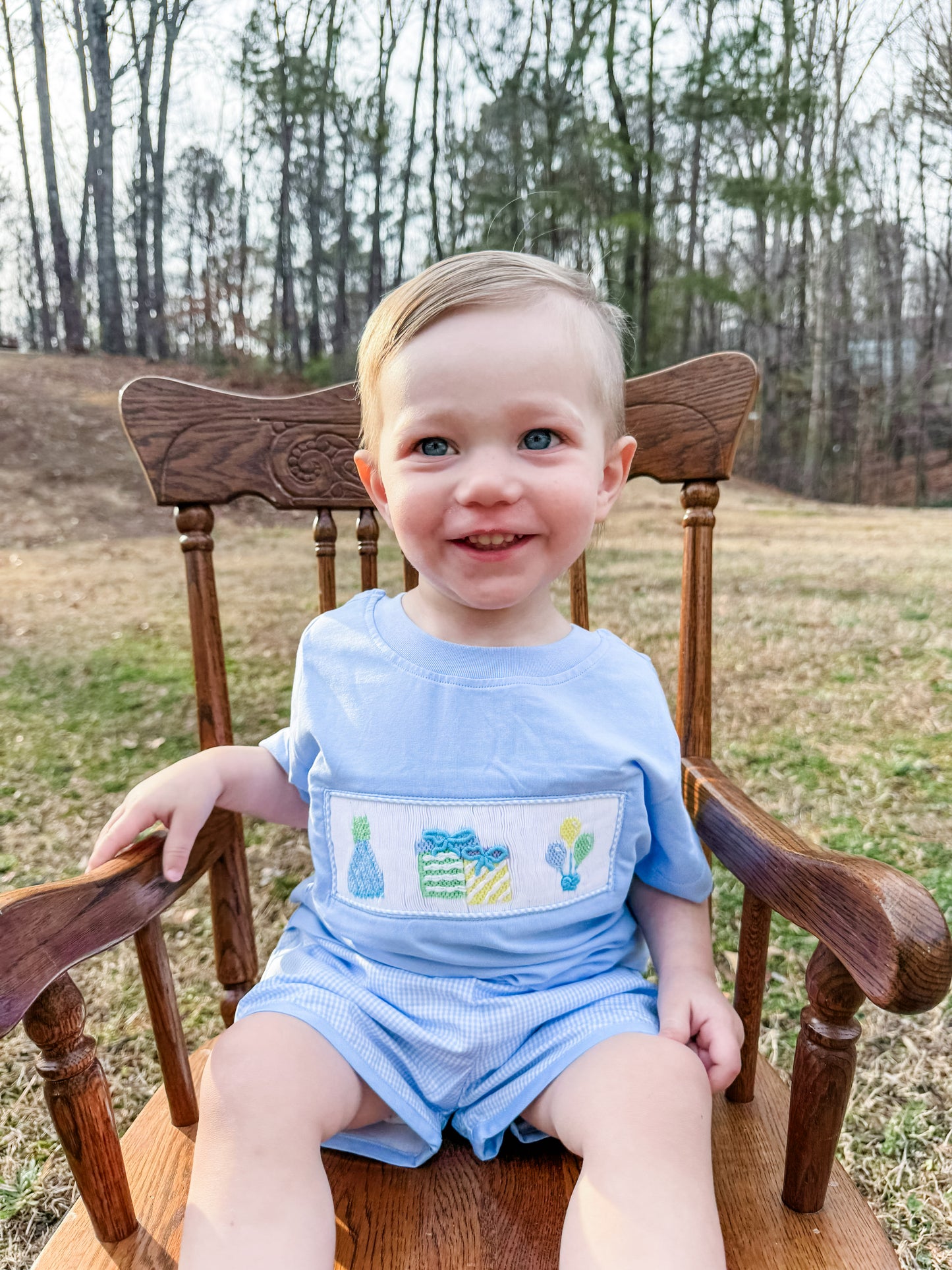 hand smocked birthday short set for boys