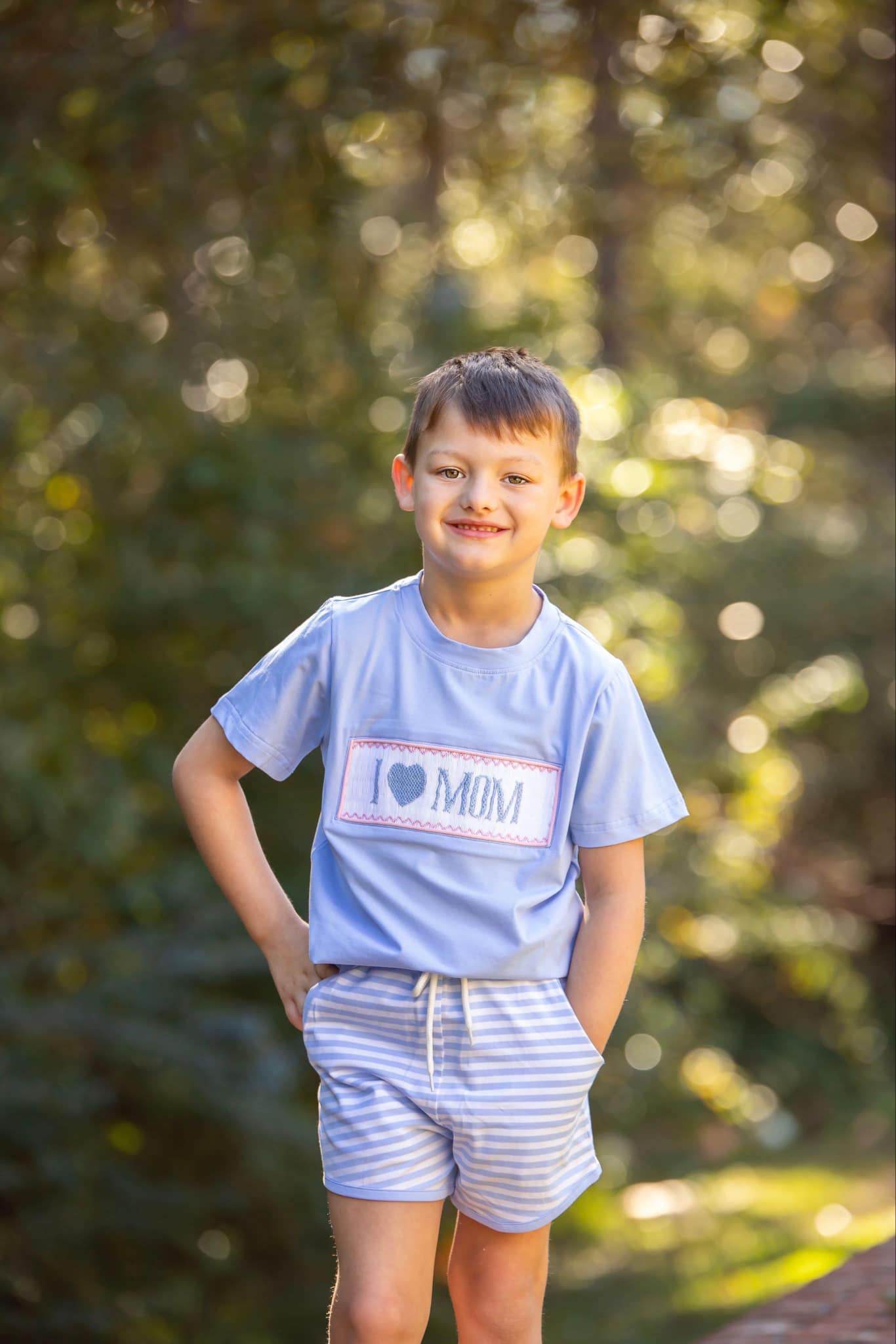 I Love Mom Smocked Boys’ Short Set