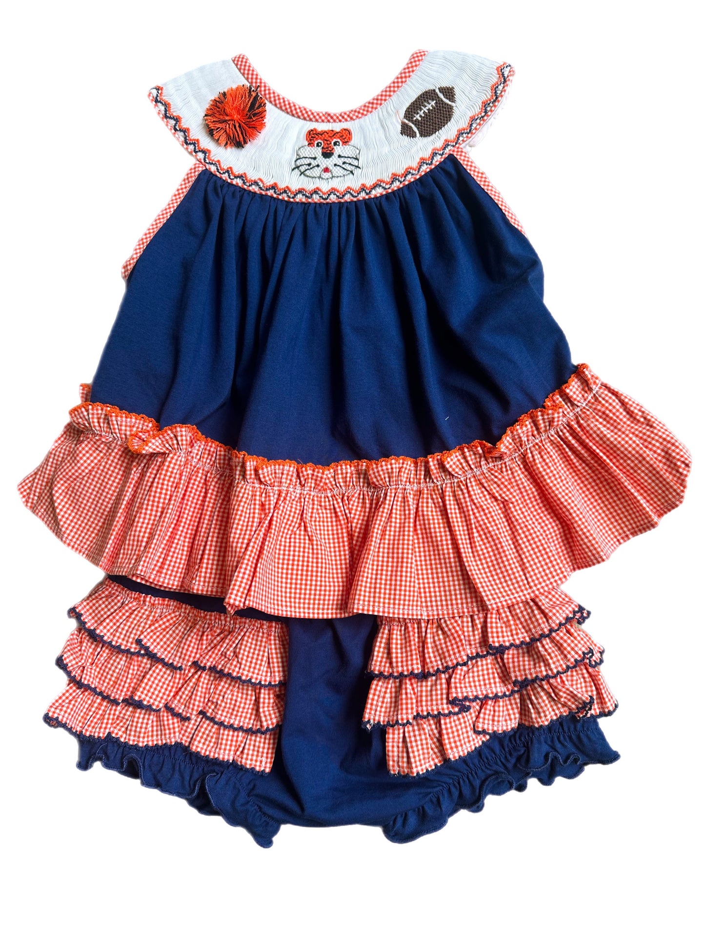 Smocked Tiger Football Diaper Set