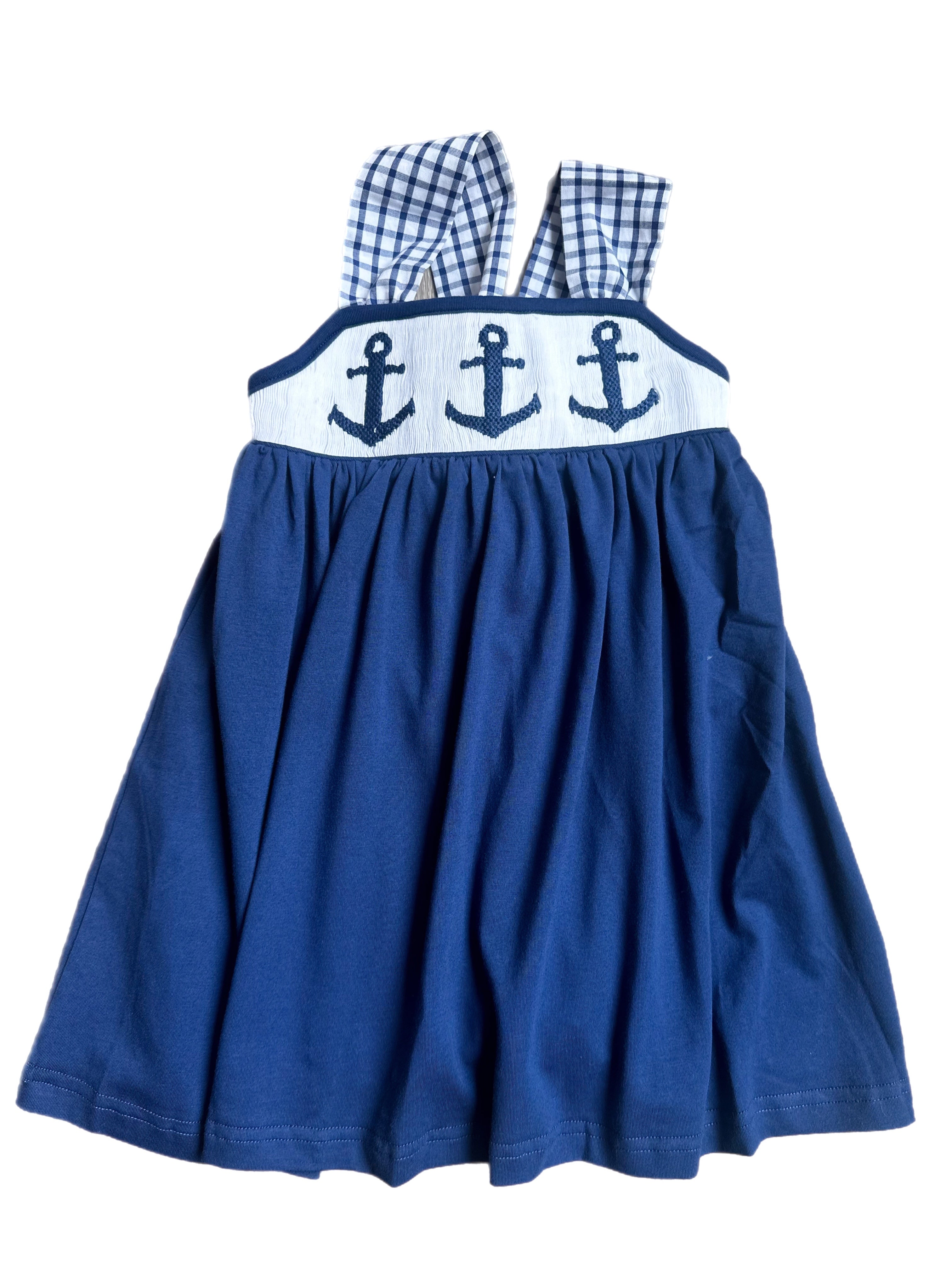 Navy Smocked Anchor Girl Dress 12M