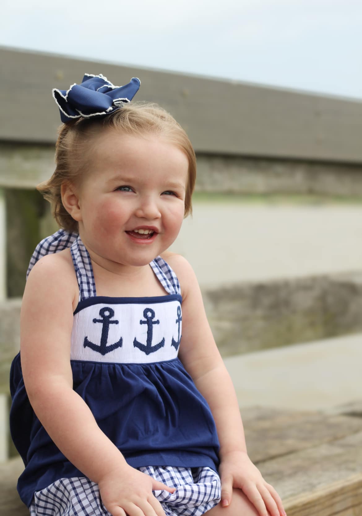 Navy Smocked Anchor Girl Diaper Set