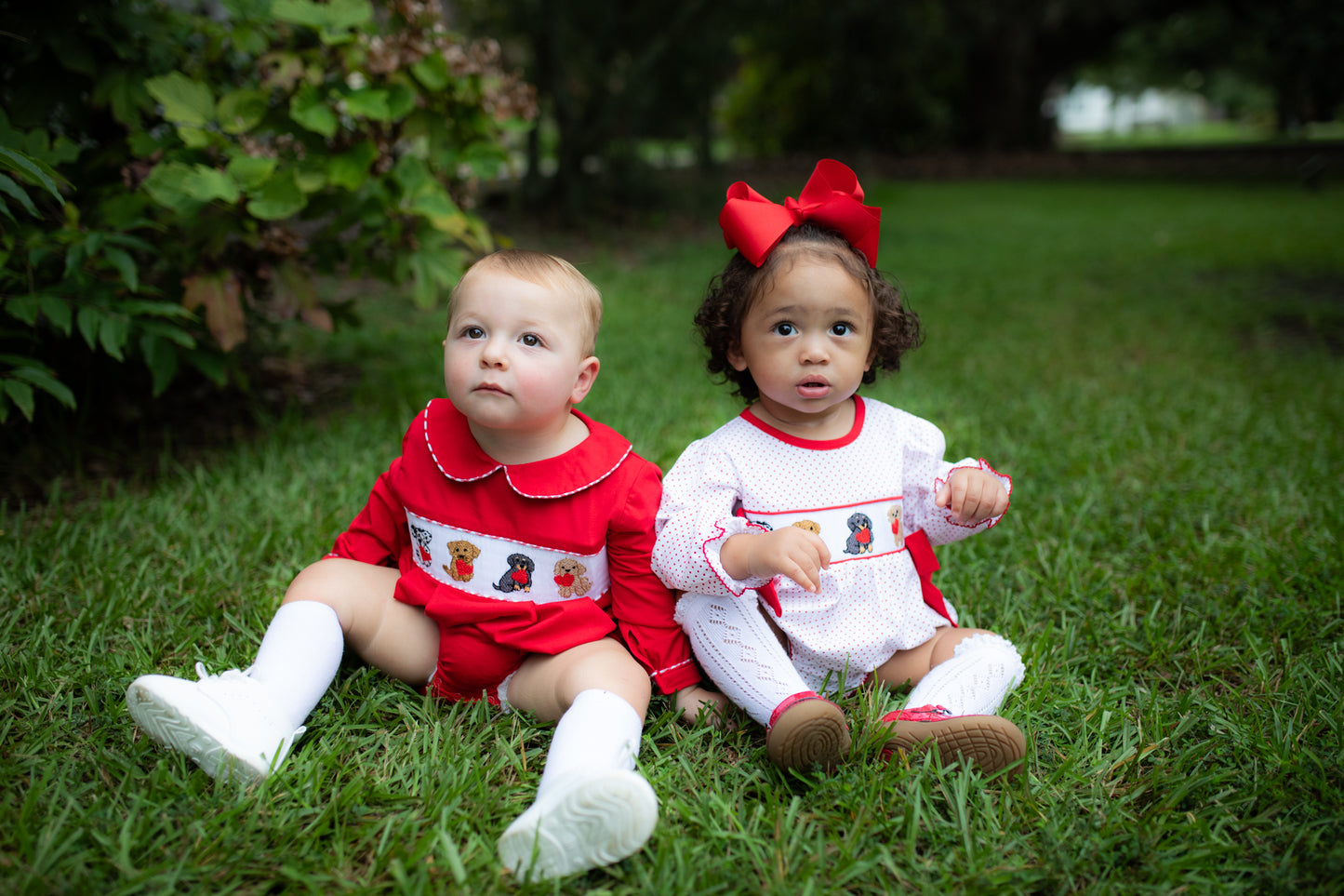 Girl’s Smocked Valentine Puppy Bubble