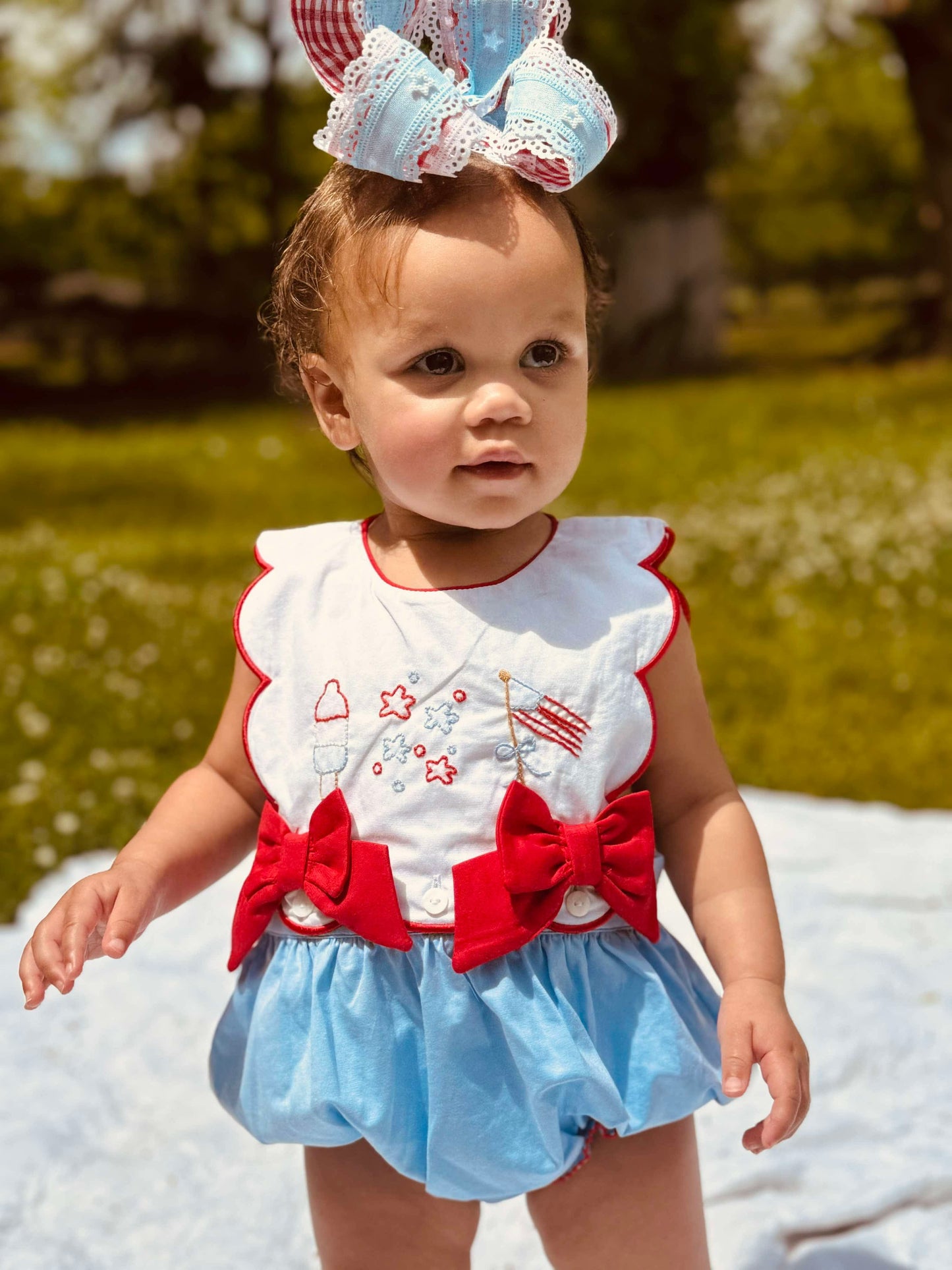 Girl’s Patriotic Embroidered Bubble