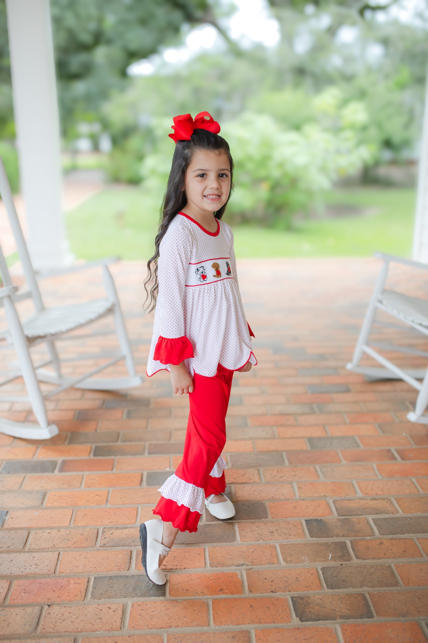 Girl’s Smocked Valentine Puppy Pant Set