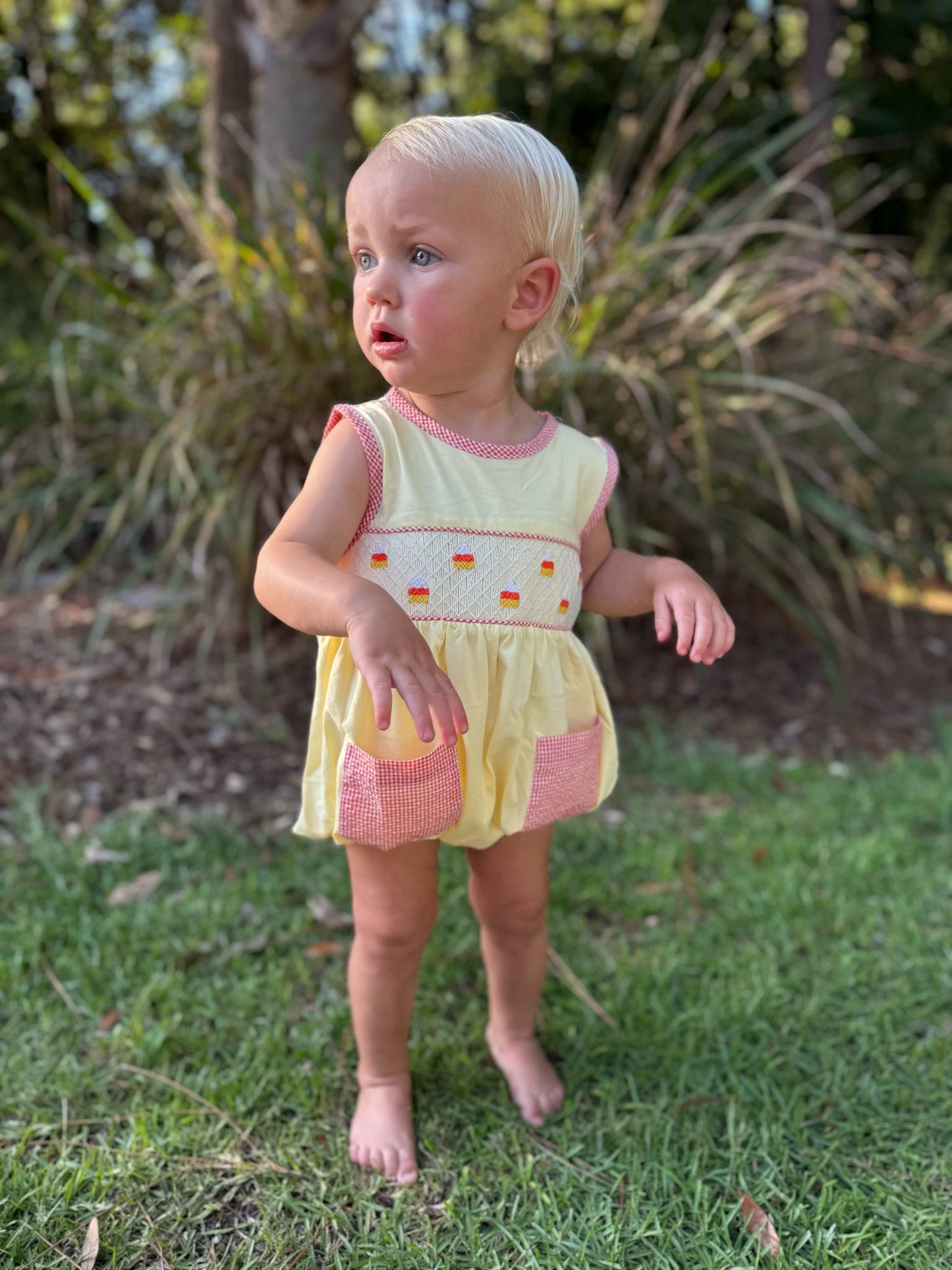 Boys Smocked Candy Corn Bubble