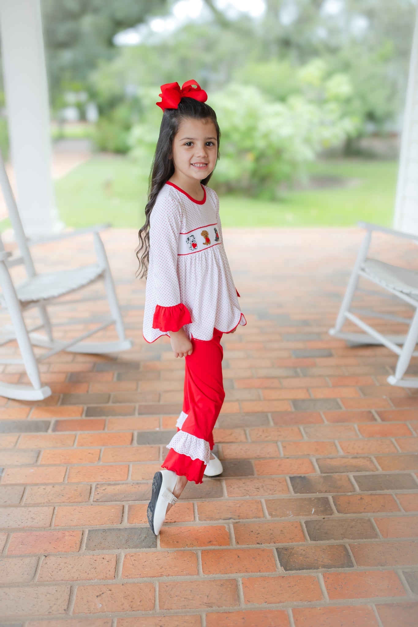Girl’s Smocked Valentine Puppy Pant Set