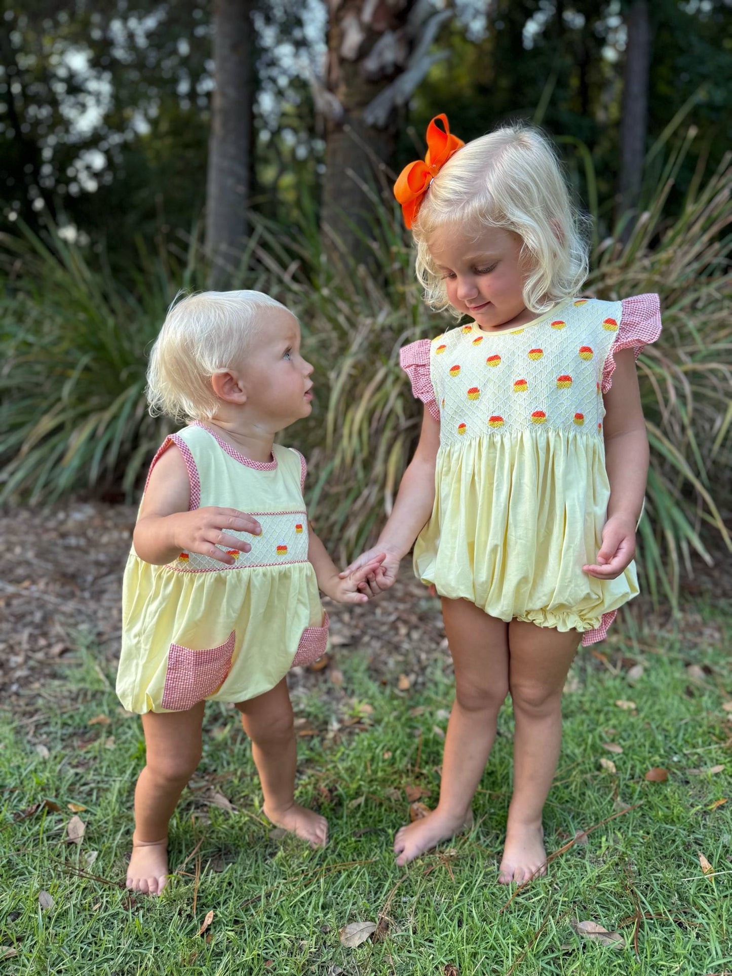 Girls Candy Corn Smocked Bubble