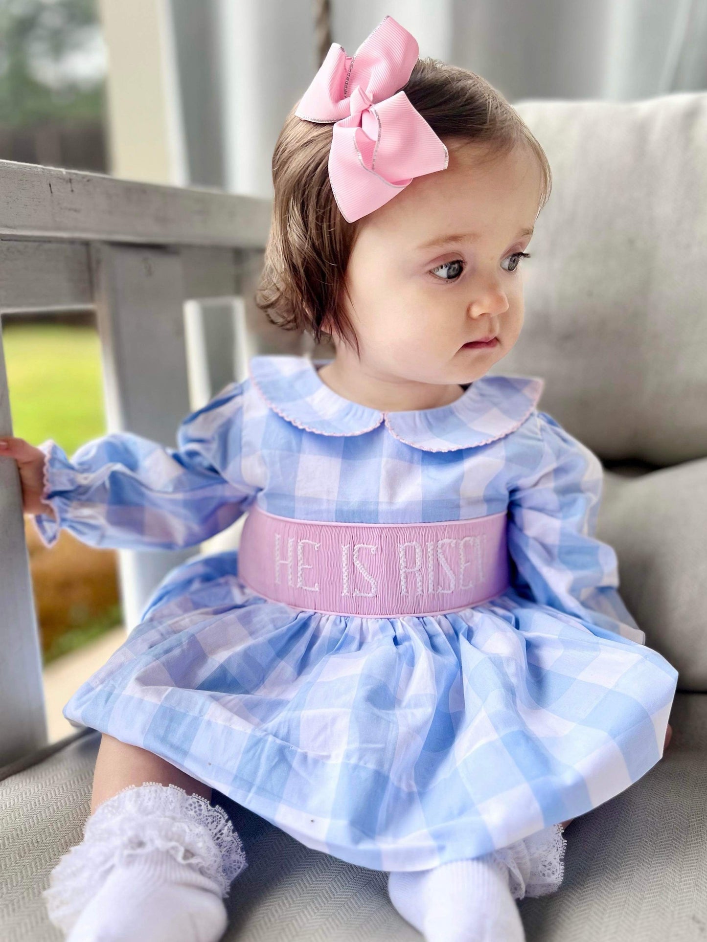 Girl’s Smocked He Is Risen Bubble Short Set