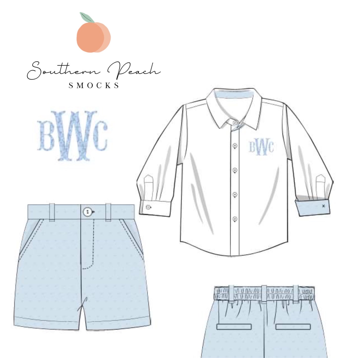 Boy’s French Knot Monogram Short Set (will be blank, can not personalize)