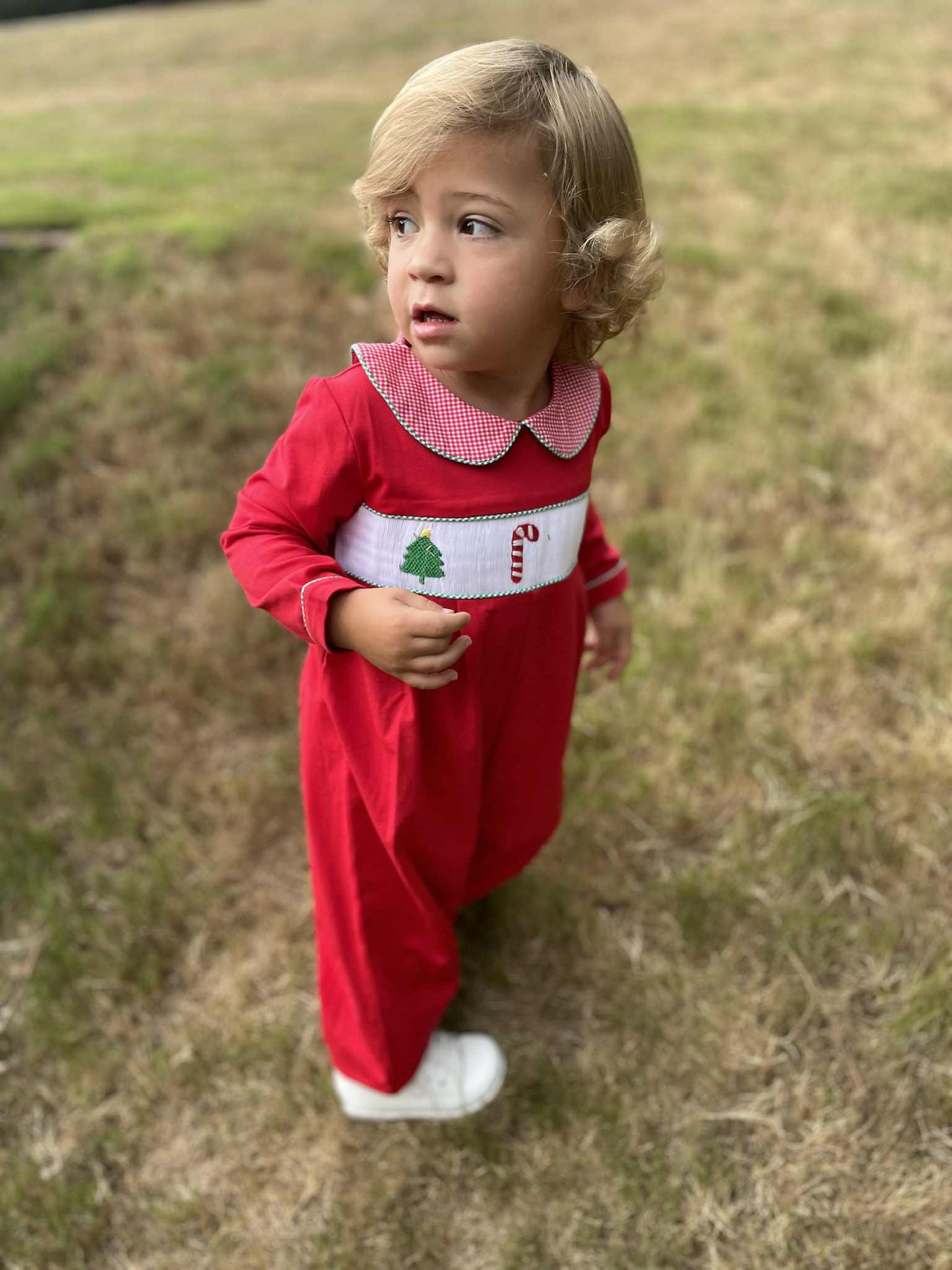 Boys Smocked Christmas Romper