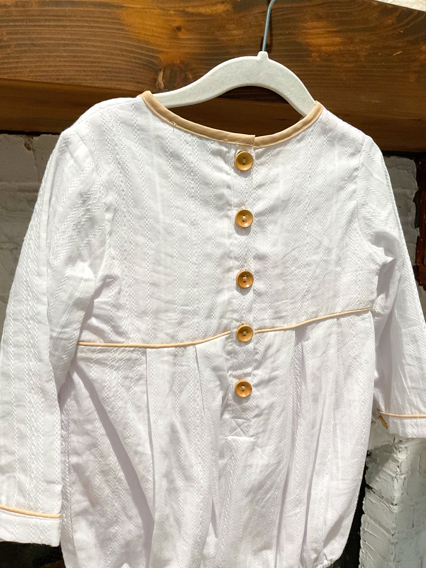 Boy’s Linen Smocked Cross Bubble (RTS will have white linen collar with khaki trim)