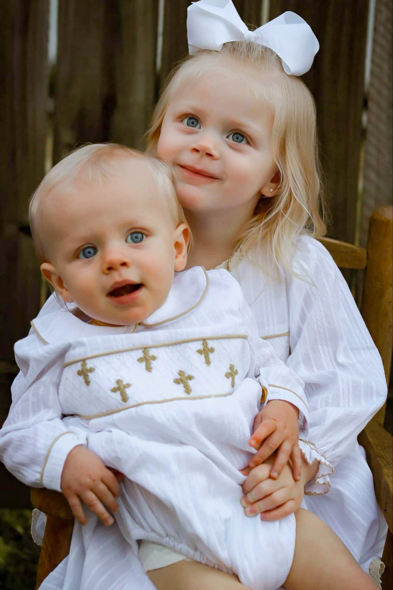 Boy’s Linen Smocked Cross Bubble (RTS will have white linen collar with khaki trim)