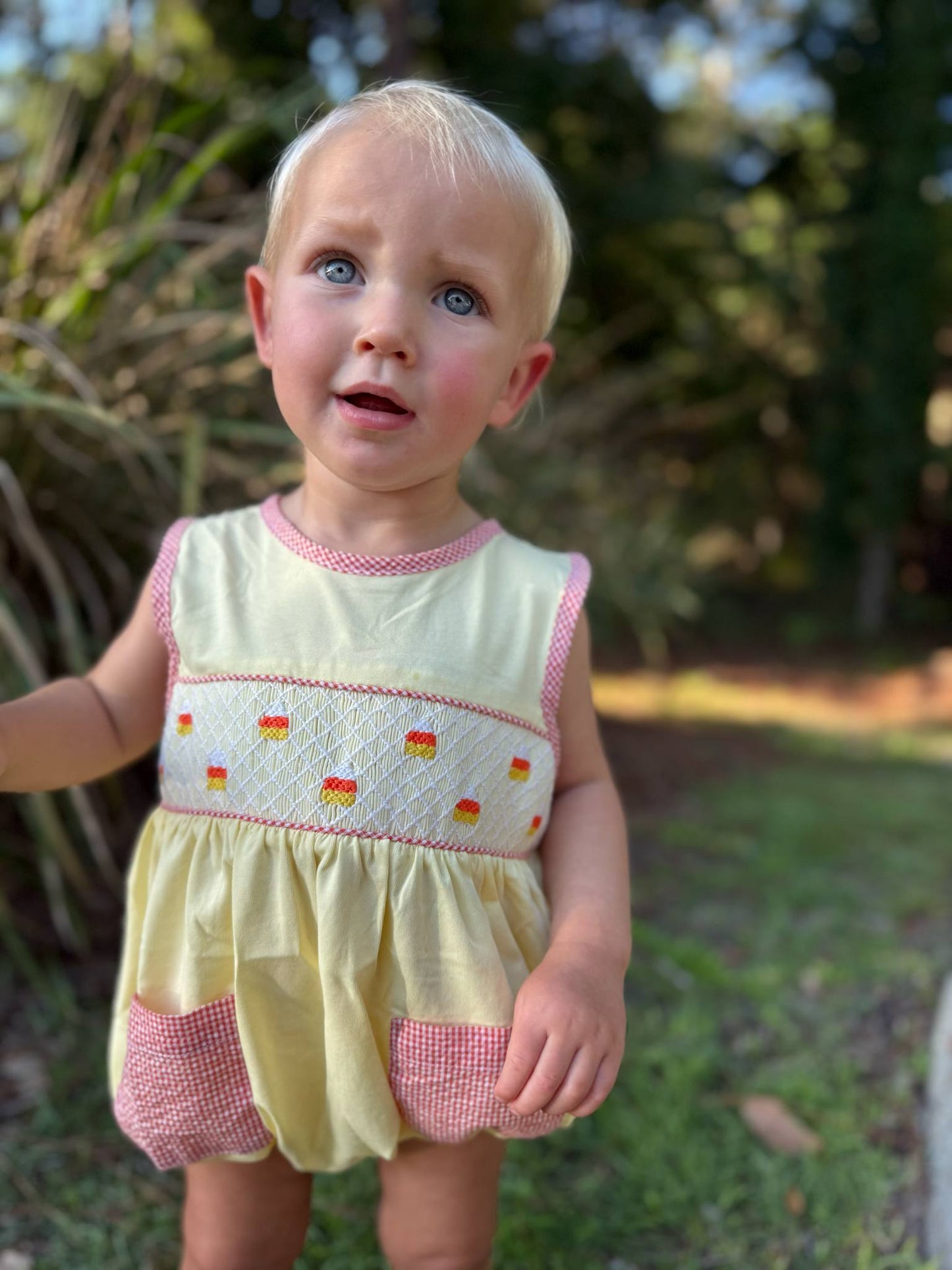 Boys Smocked Candy Corn Bubble