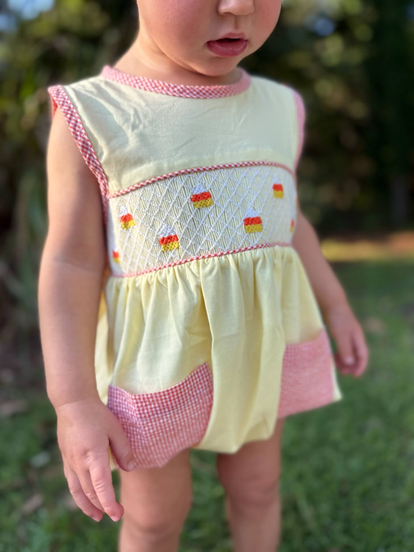 Boys Smocked Candy Corn Bubble