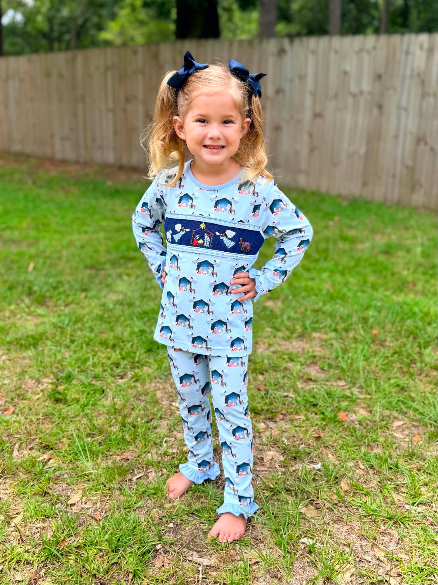 Girls Smocked Nativity Pajama Set