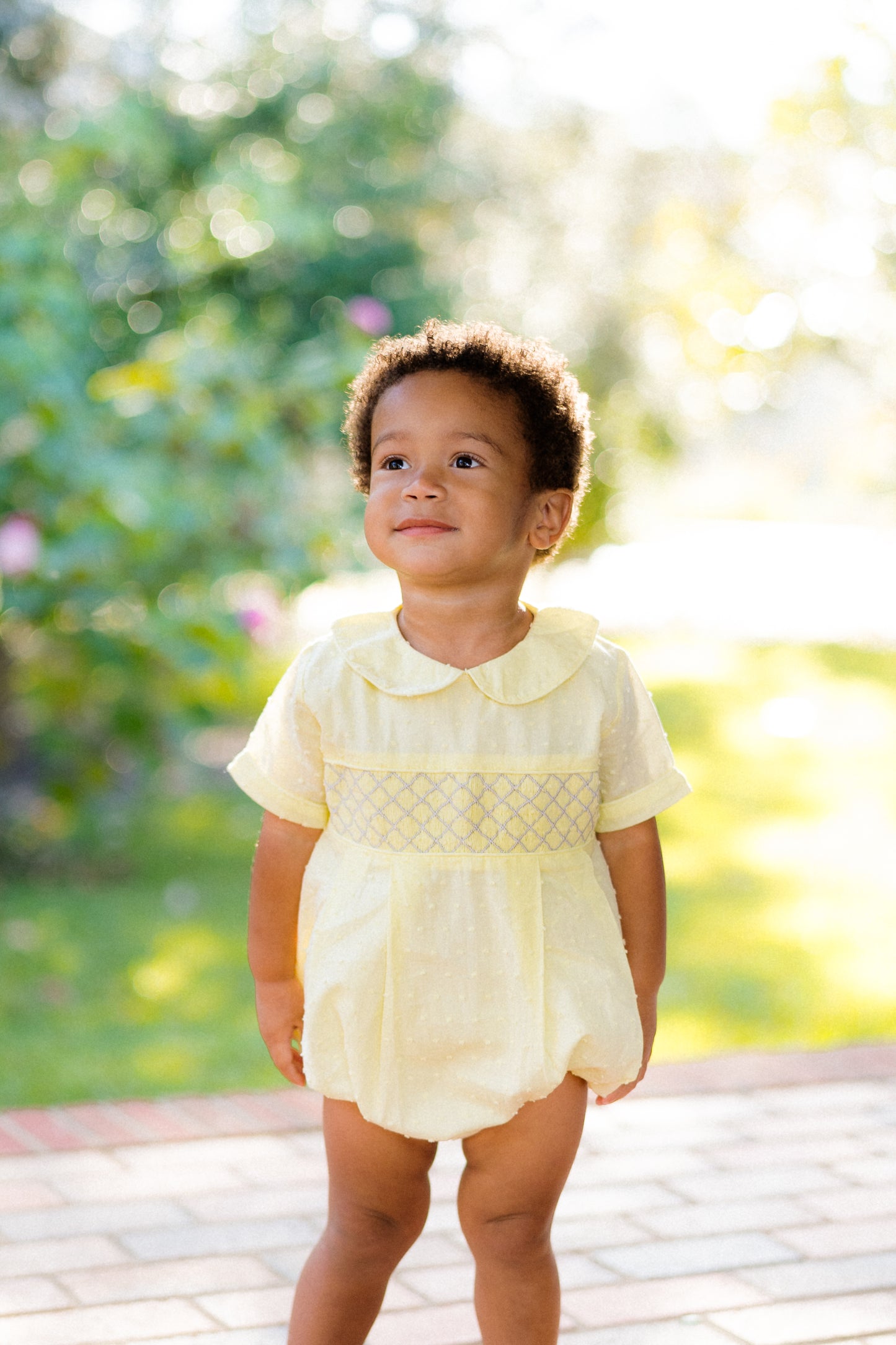 Boy’s Yellow Smocked Swiss Dot Bubble