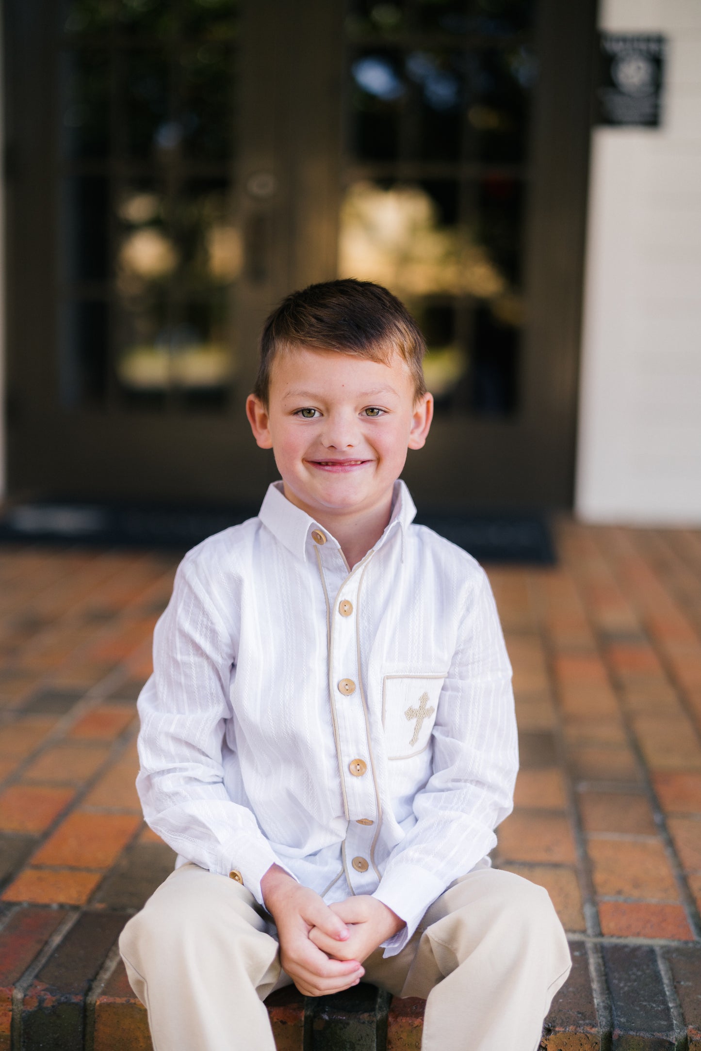 Boy’s Smocked Cross Linen Button Up- Shirt Only