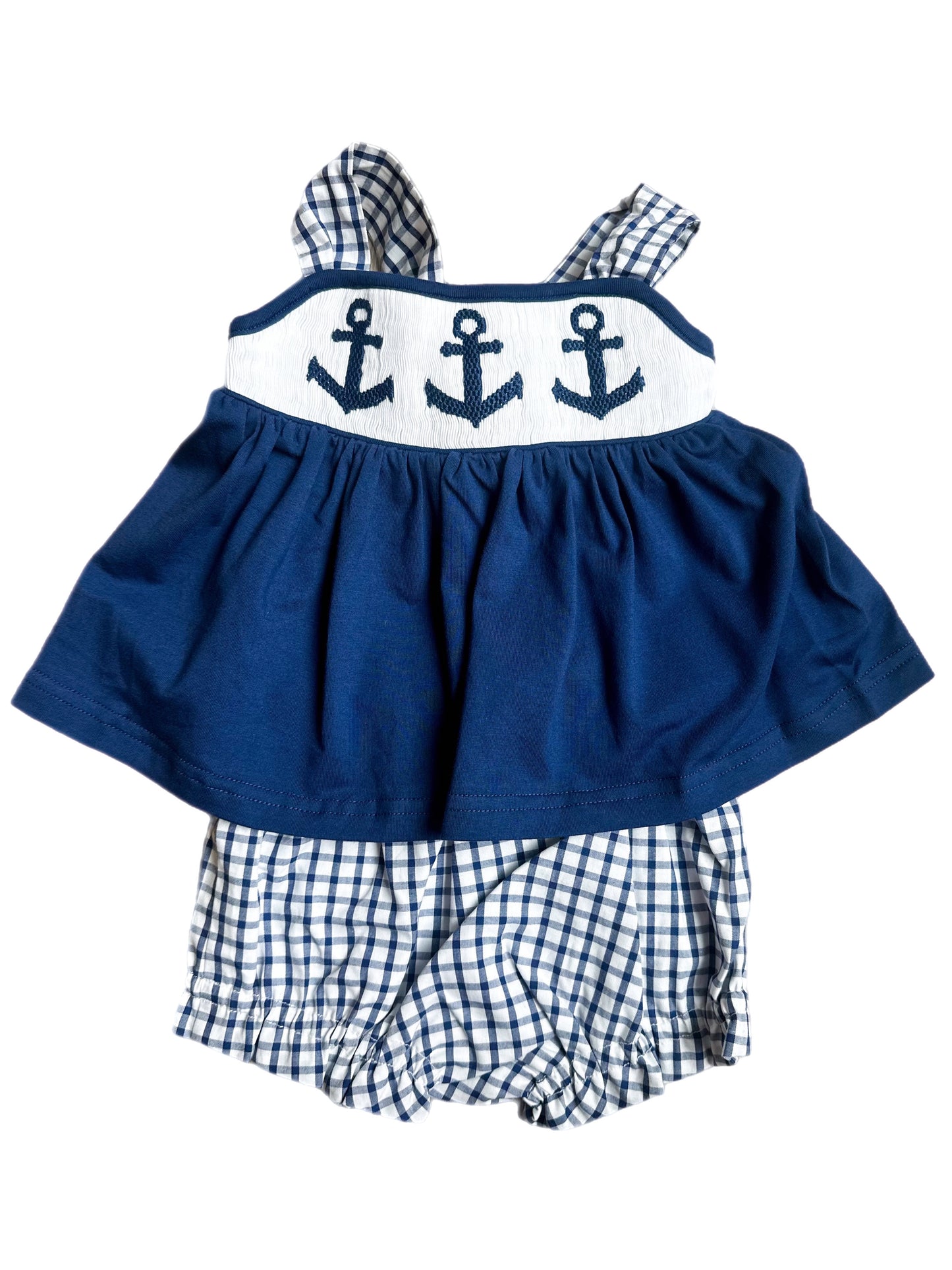 Navy Smocked Anchor Girl Diaper Set