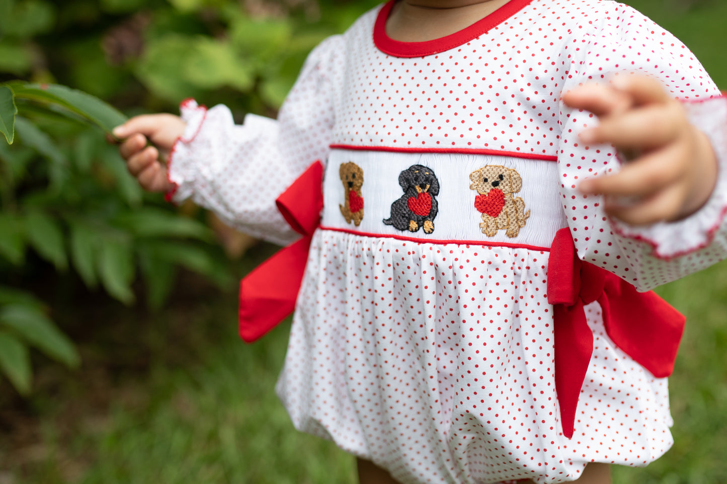 Girl’s Smocked Valentine Puppy Bubble