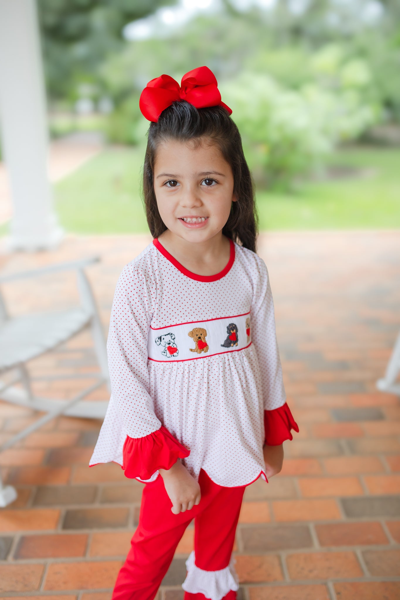 Girl’s Smocked Valentine Puppy Pant Set