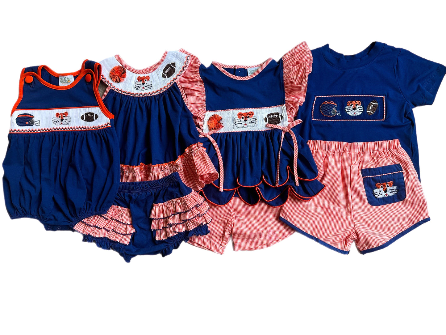 Smocked Tiger Football Diaper Set