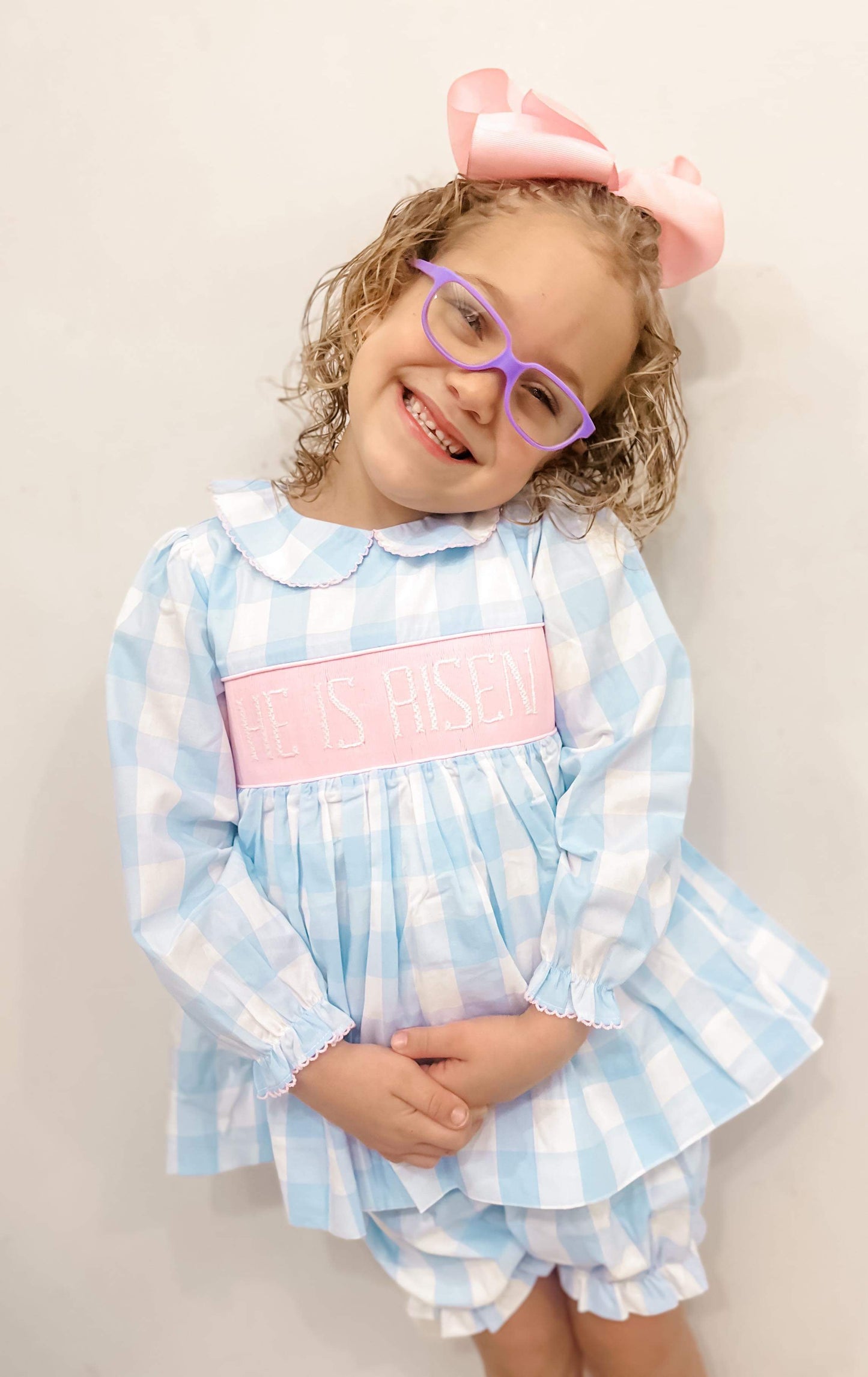 Girl’s Smocked He Is Risen Bubble Short Set
