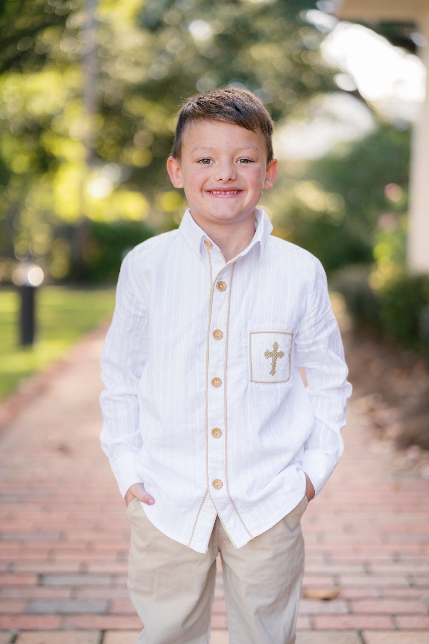 Boy’s Smocked Cross Linen Button Up- Shirt Only