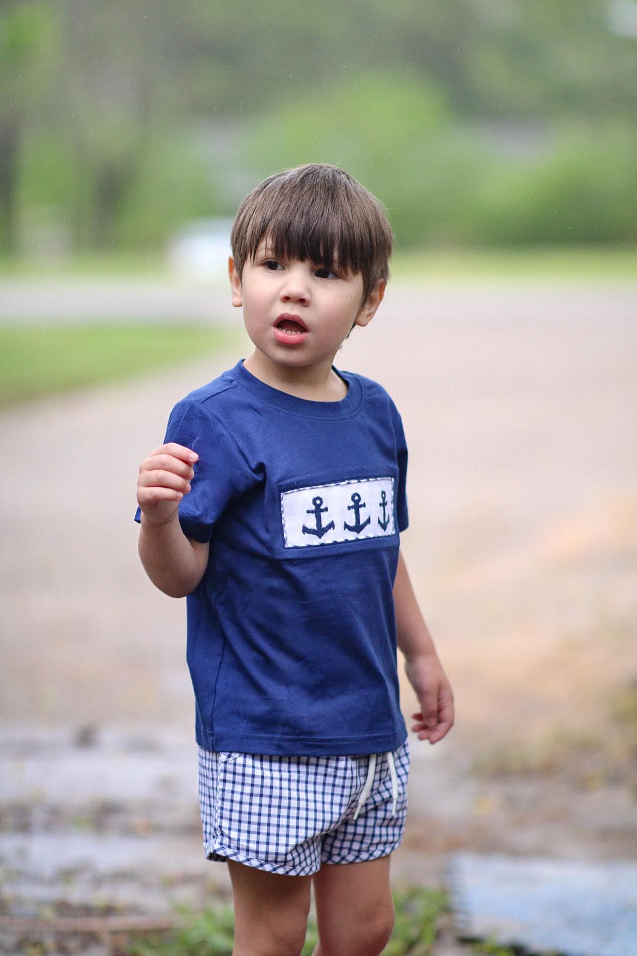 Navy Smocked Anchor Boy Short Set