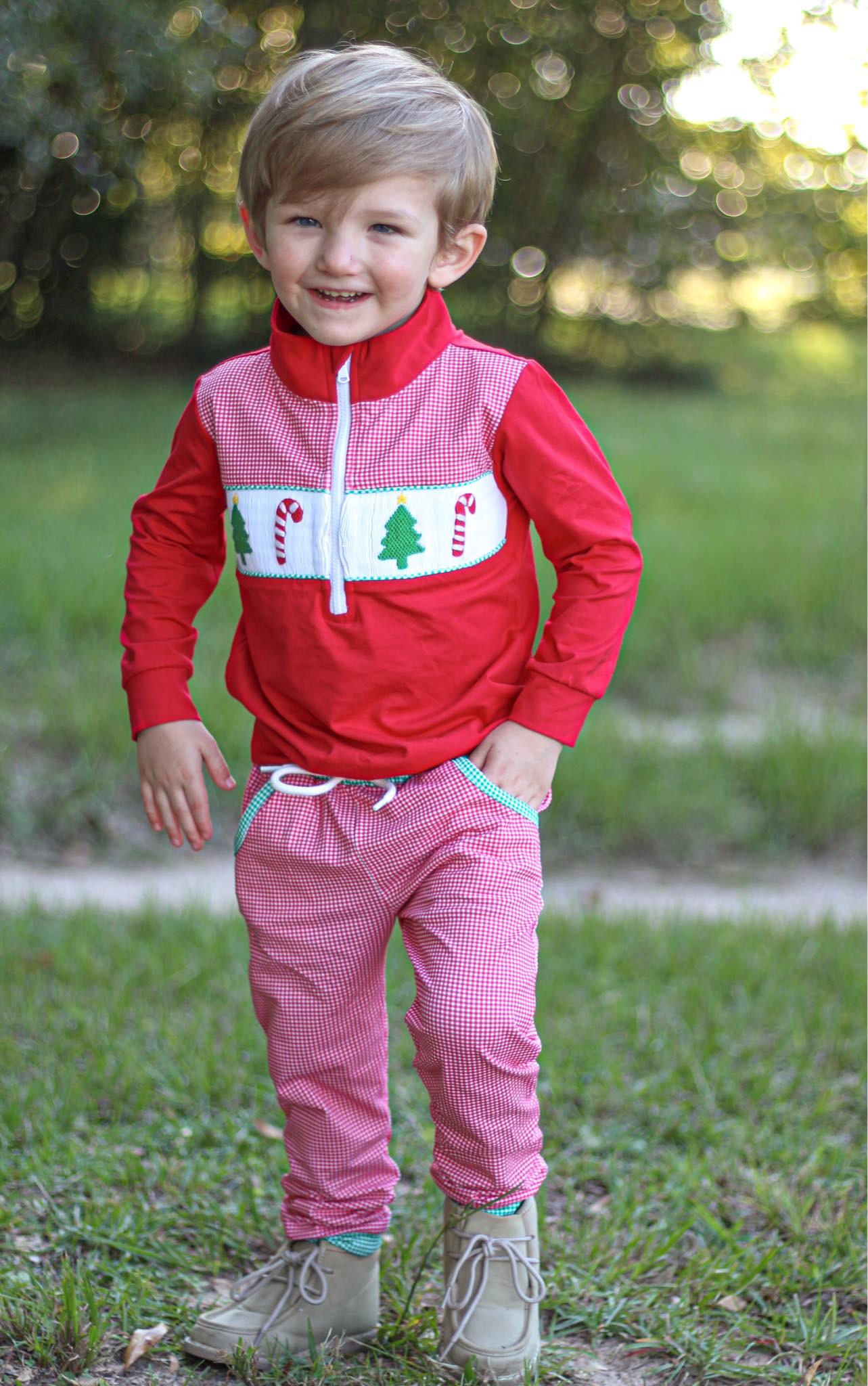 Boys Smocked Christmas Jogger Set
