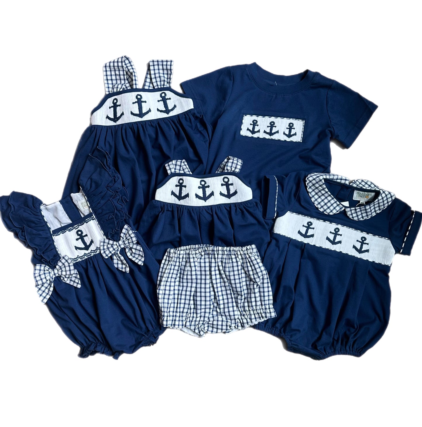 Navy Smocked Anchor Girl Diaper Set