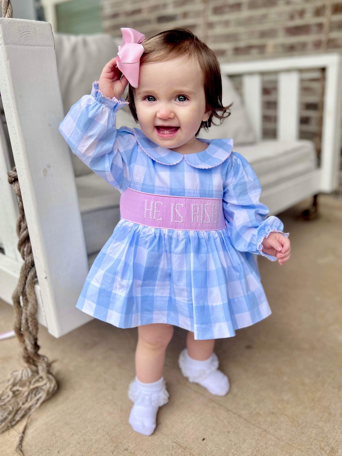 Girl’s Smocked He Is Risen Bubble Short Set