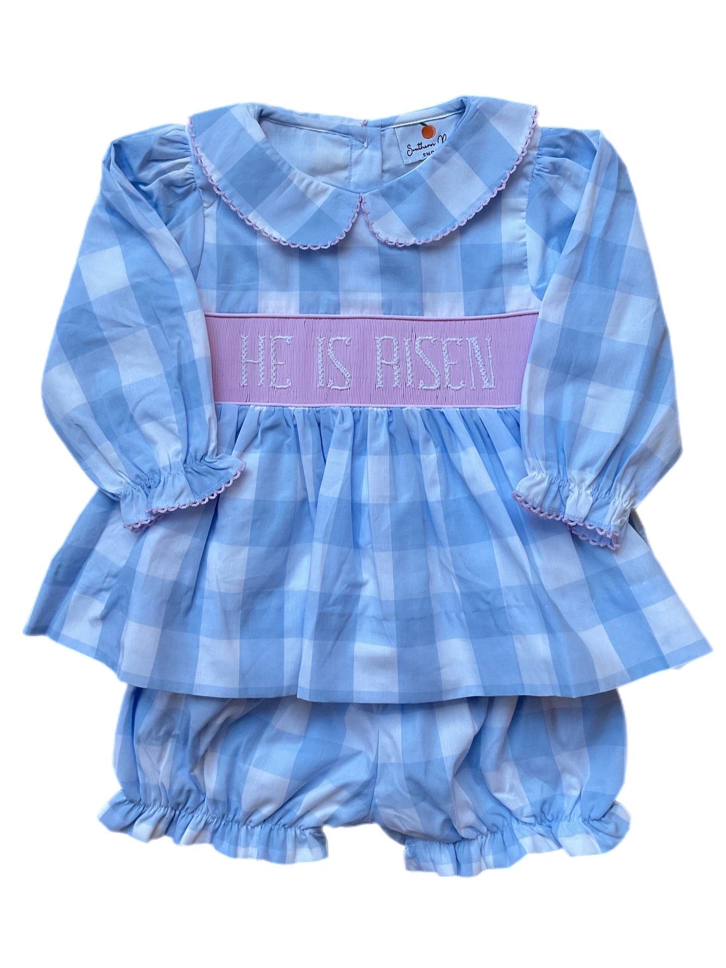 Girl’s Smocked He Is Risen Bubble Short Set