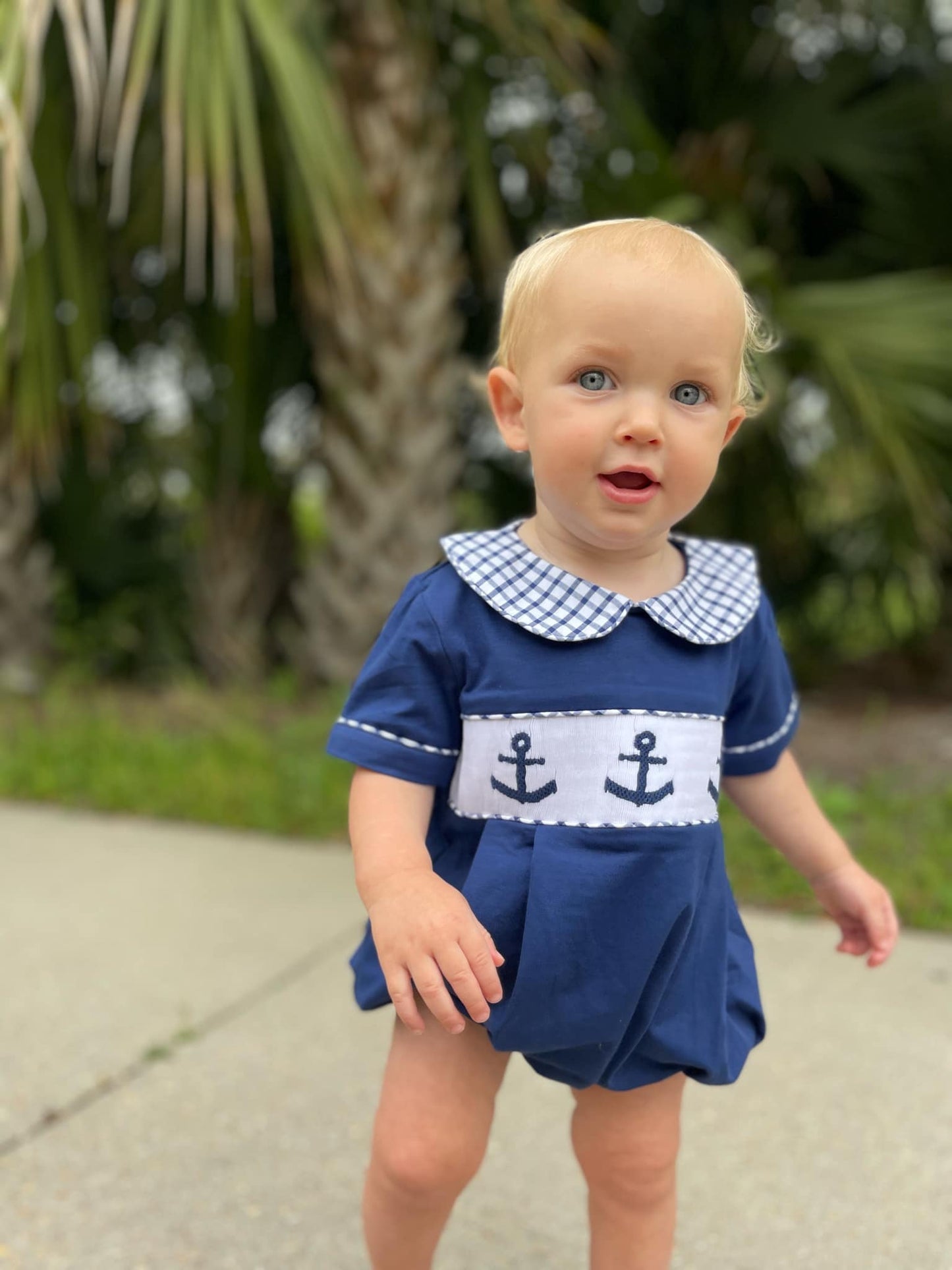 Navy Smocked Anchor Boy Bubble