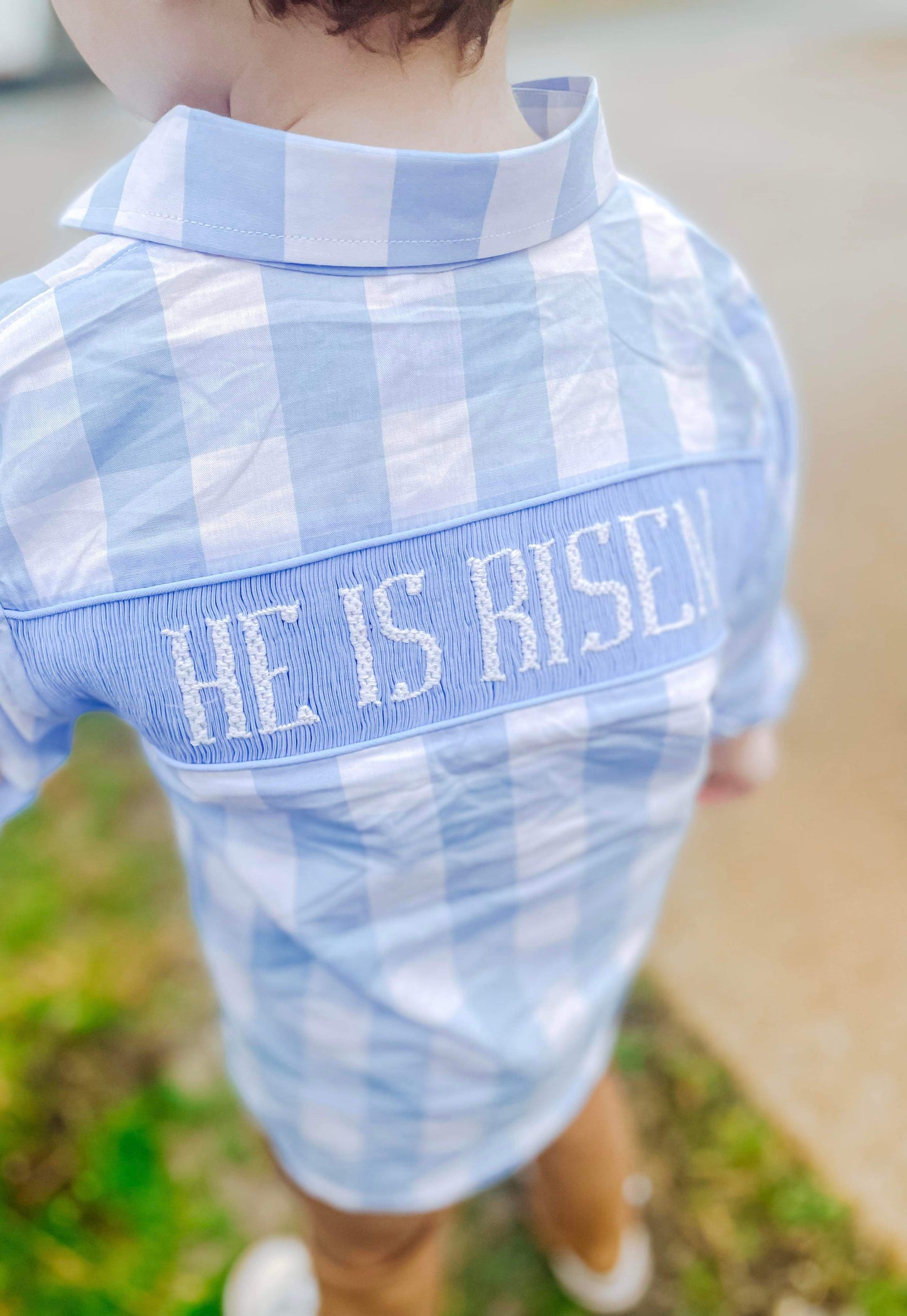Boy’s Smocked He Is Risen Button Up