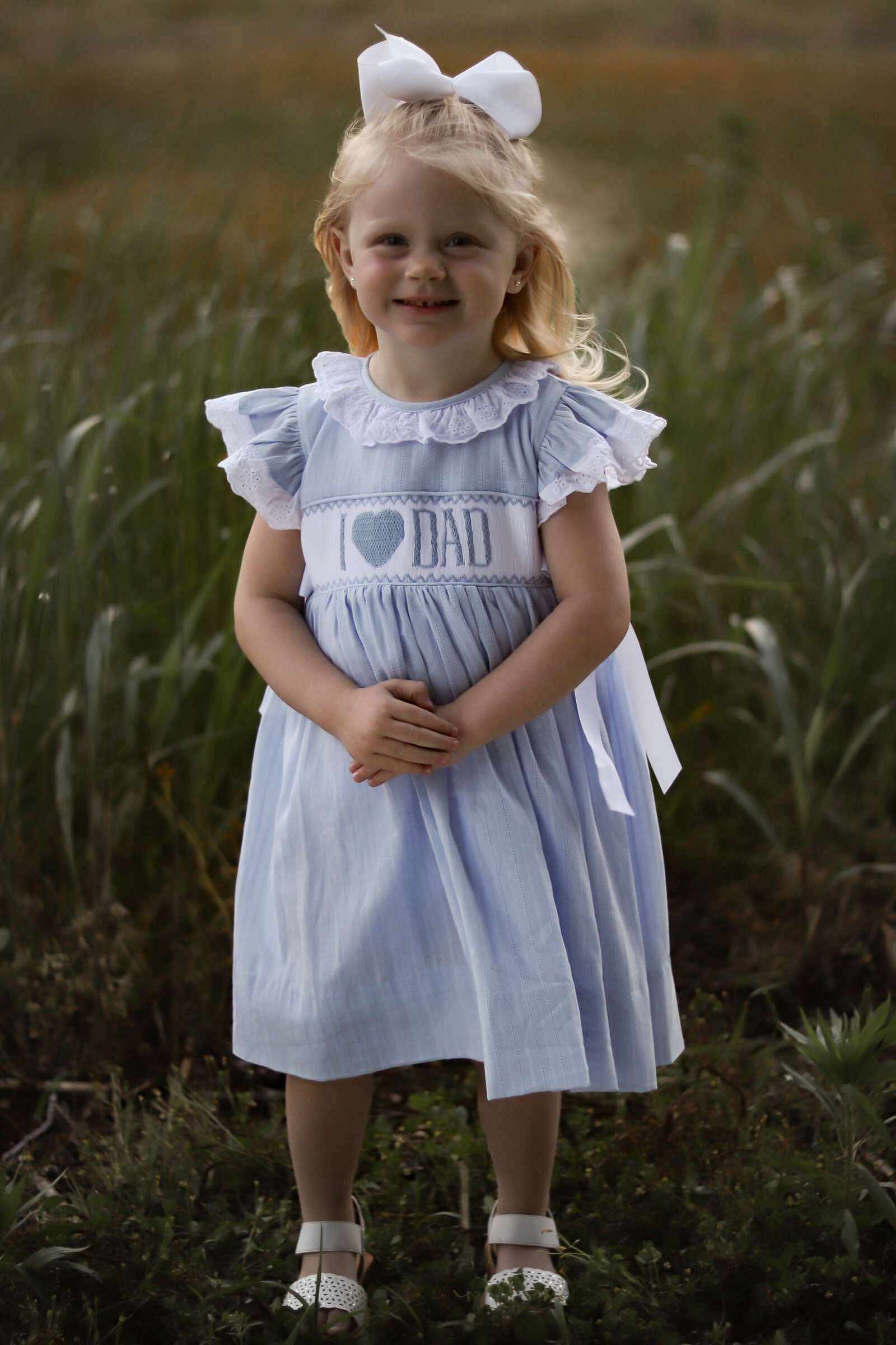 Smocked I Heart Dad Linen Dress 5T