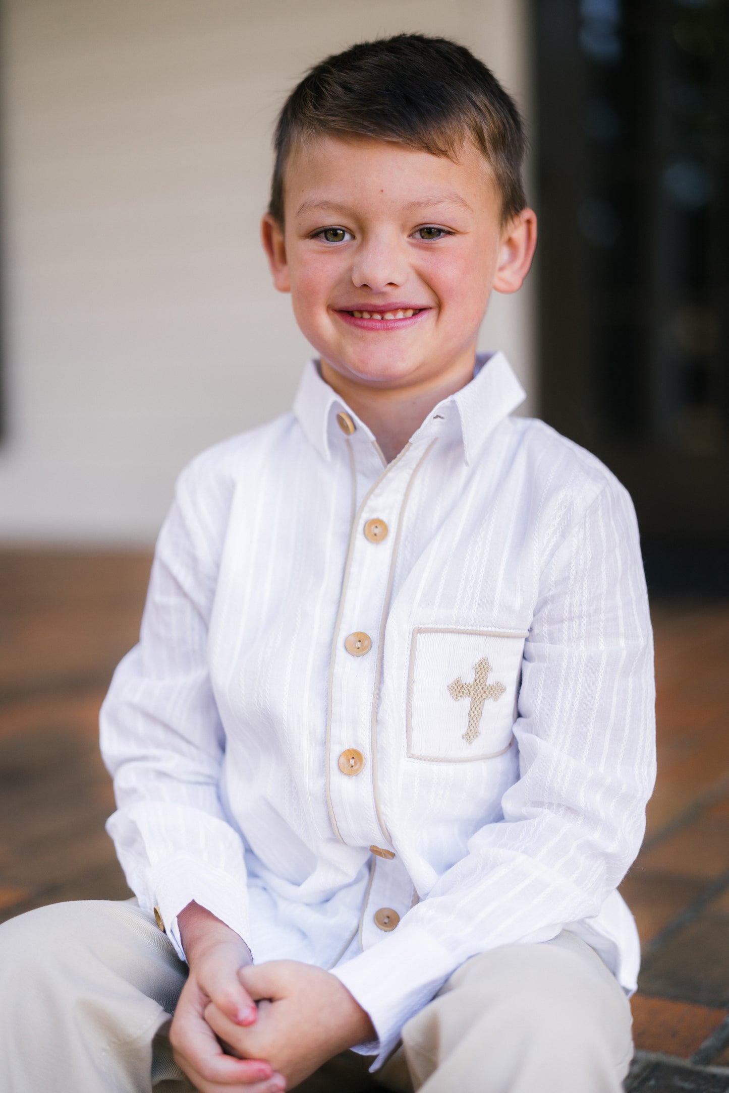 Boy’s Smocked Cross Linen Button Up- Shirt Only
