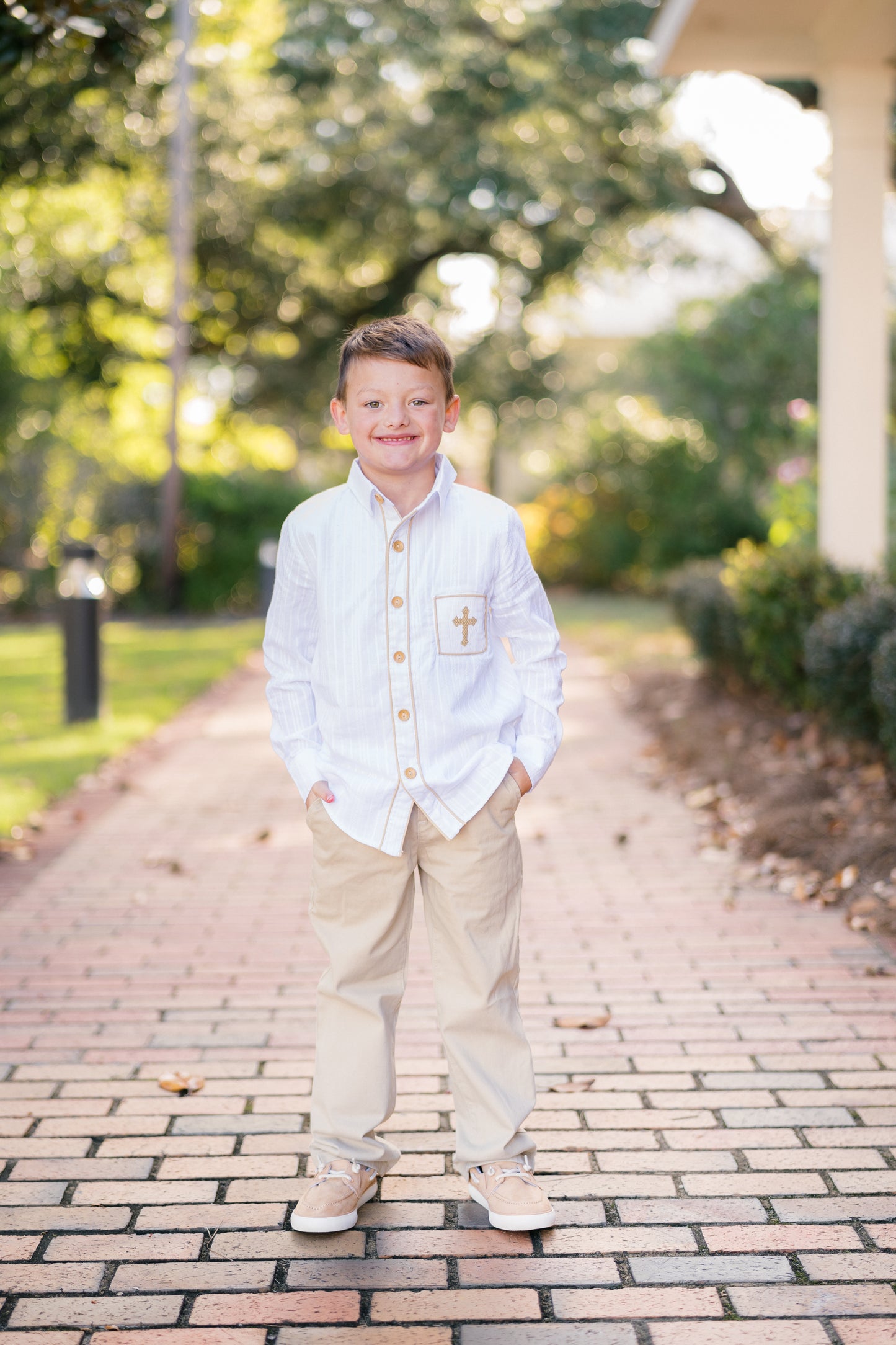Boy’s Smocked Cross Linen Button Up- Shirt Only