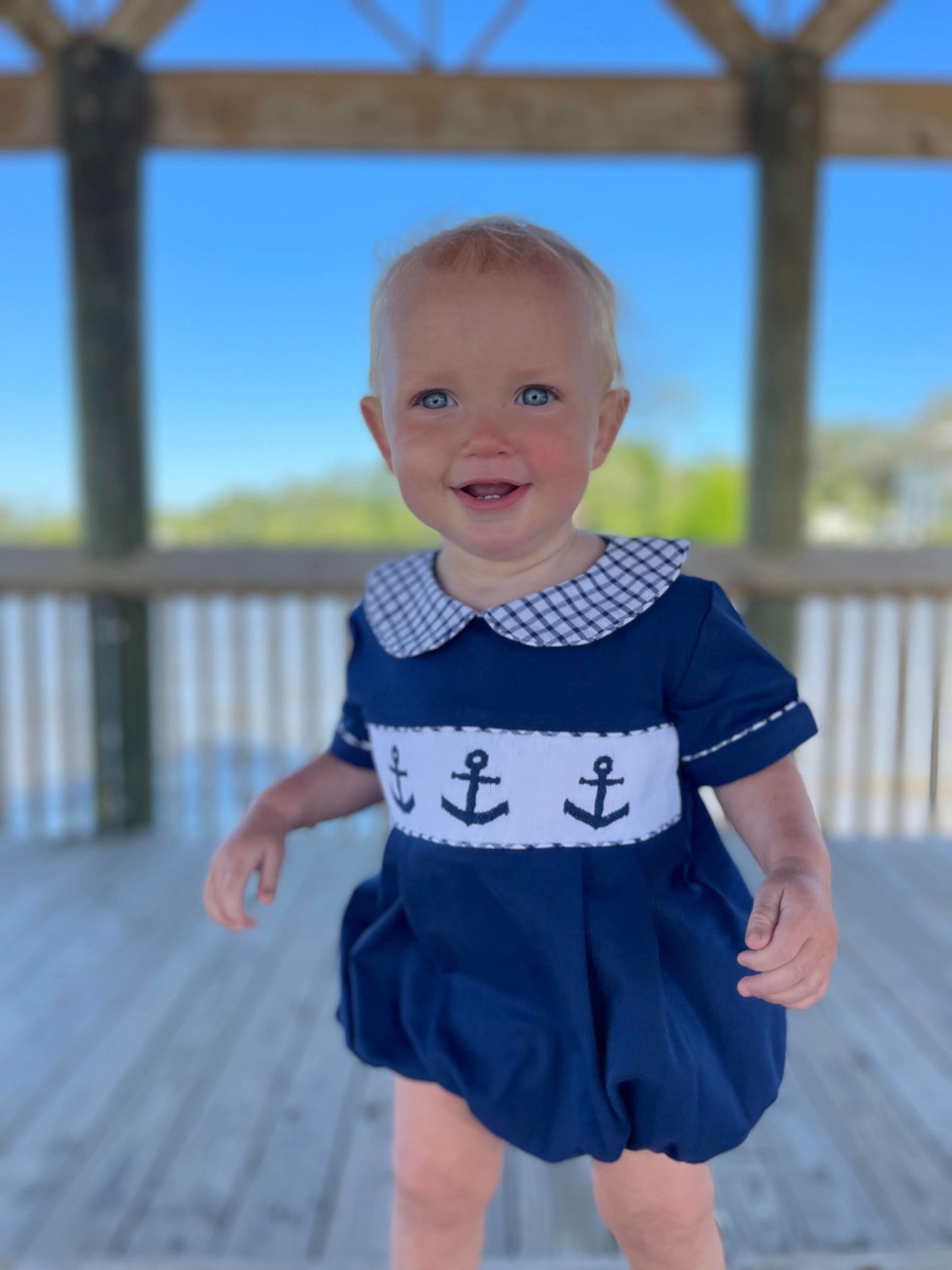 Navy Smocked Anchor Boy Bubble