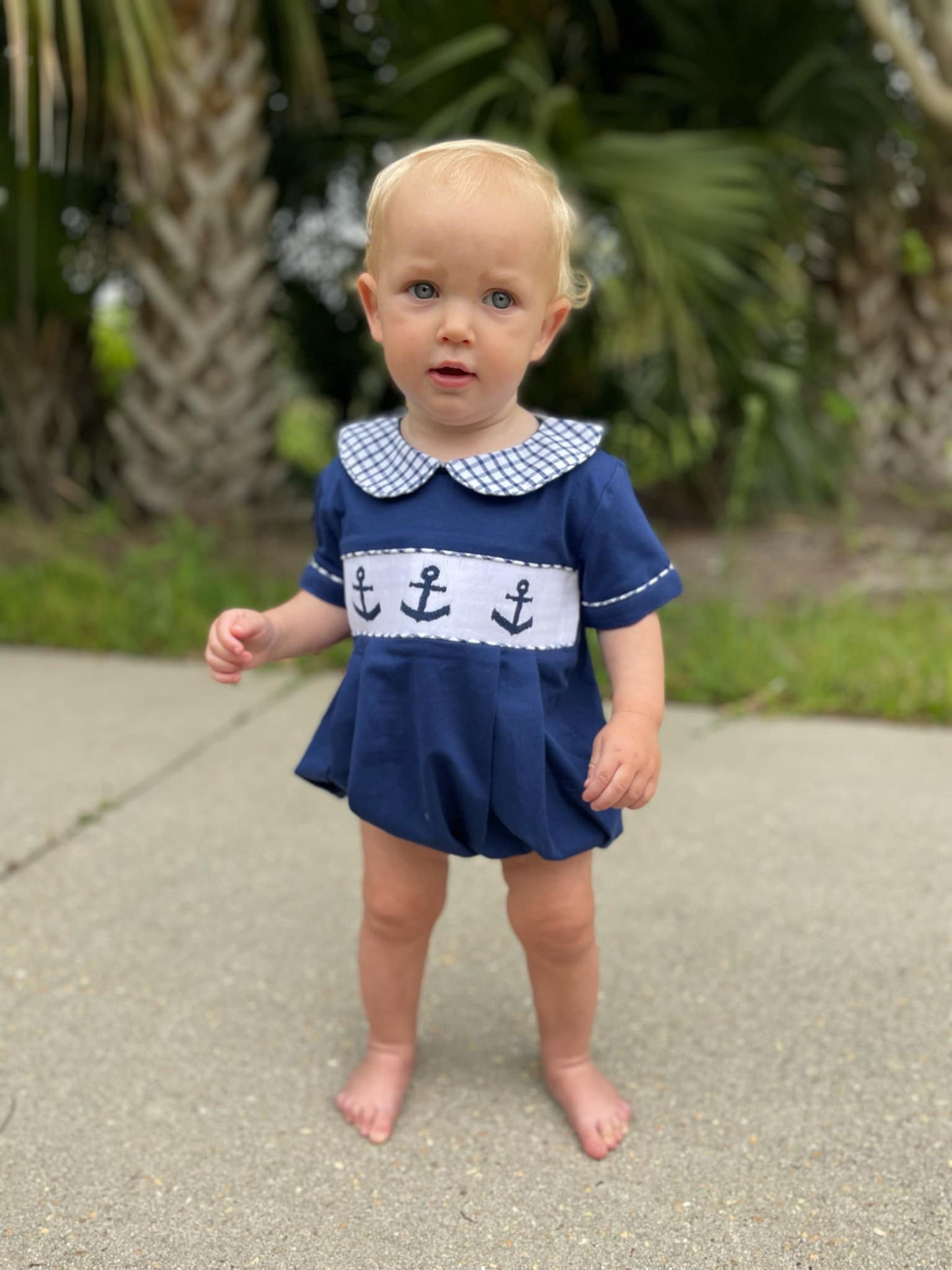 Navy Smocked Anchor Boy Bubble