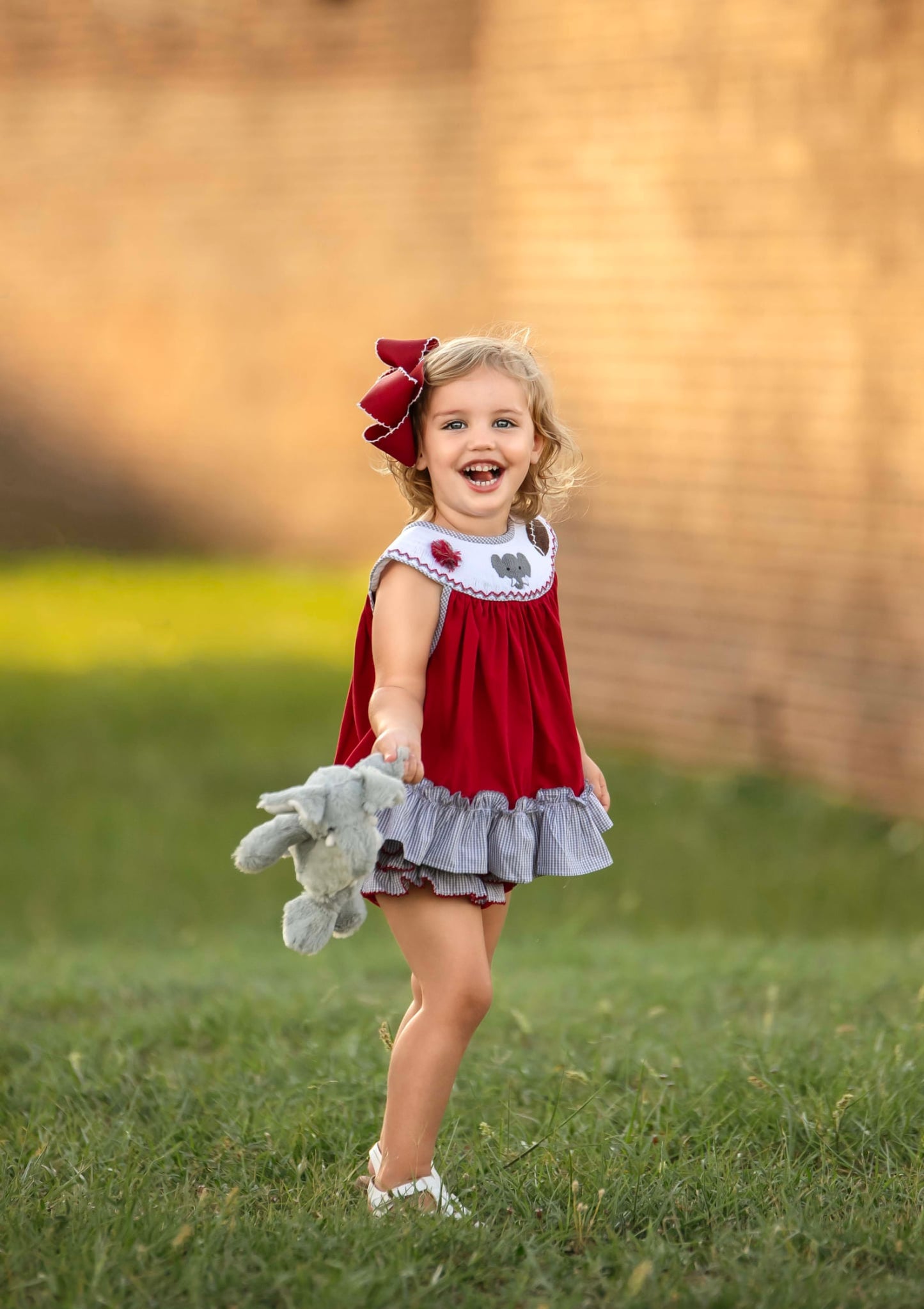 Smocked Elephant Football Diaper Set
