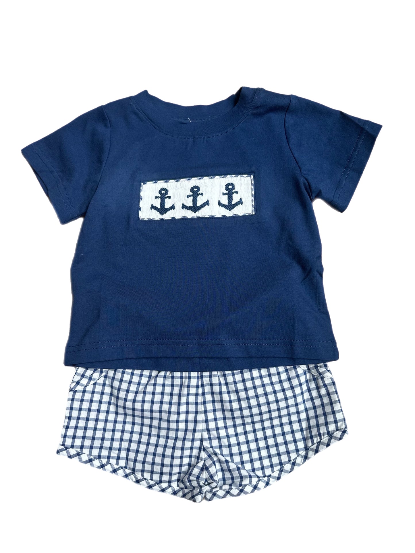 Navy Smocked Anchor Boy Short Set