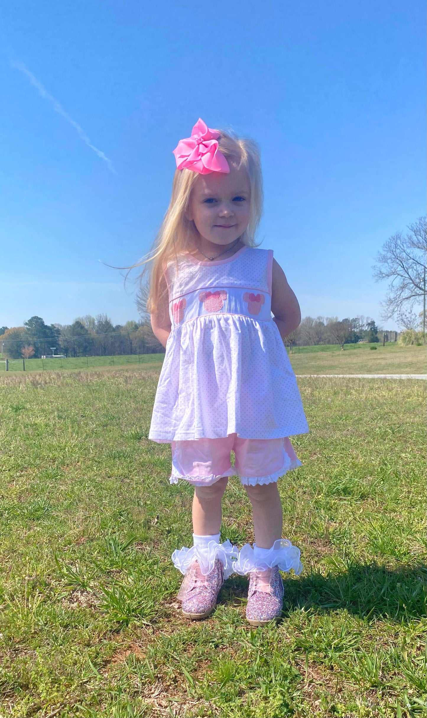 Girl’s Smocked Mouse Short Set